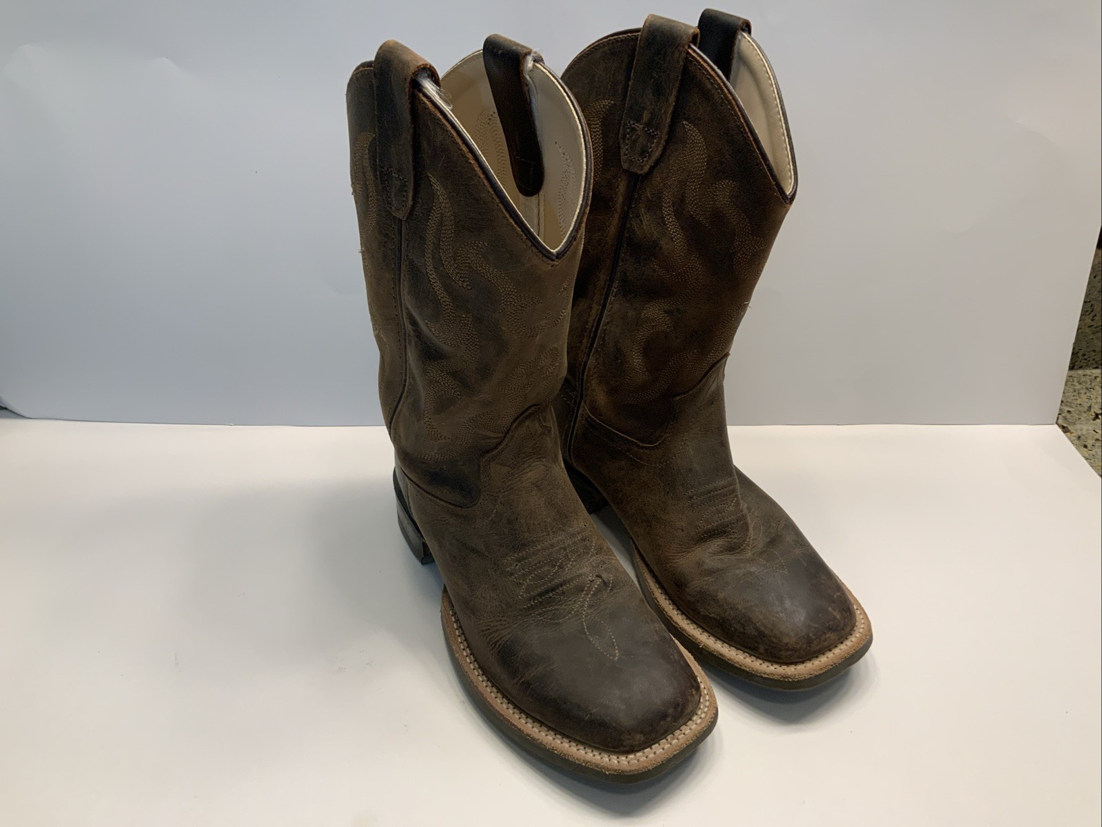 OLD WEST BSC1904 Brown Leather Square Toe Western Boots Boys Youth size 2D OLD WEST BSC1904 Brown Leather Square Toe Western Boots Boys Youth size 2D