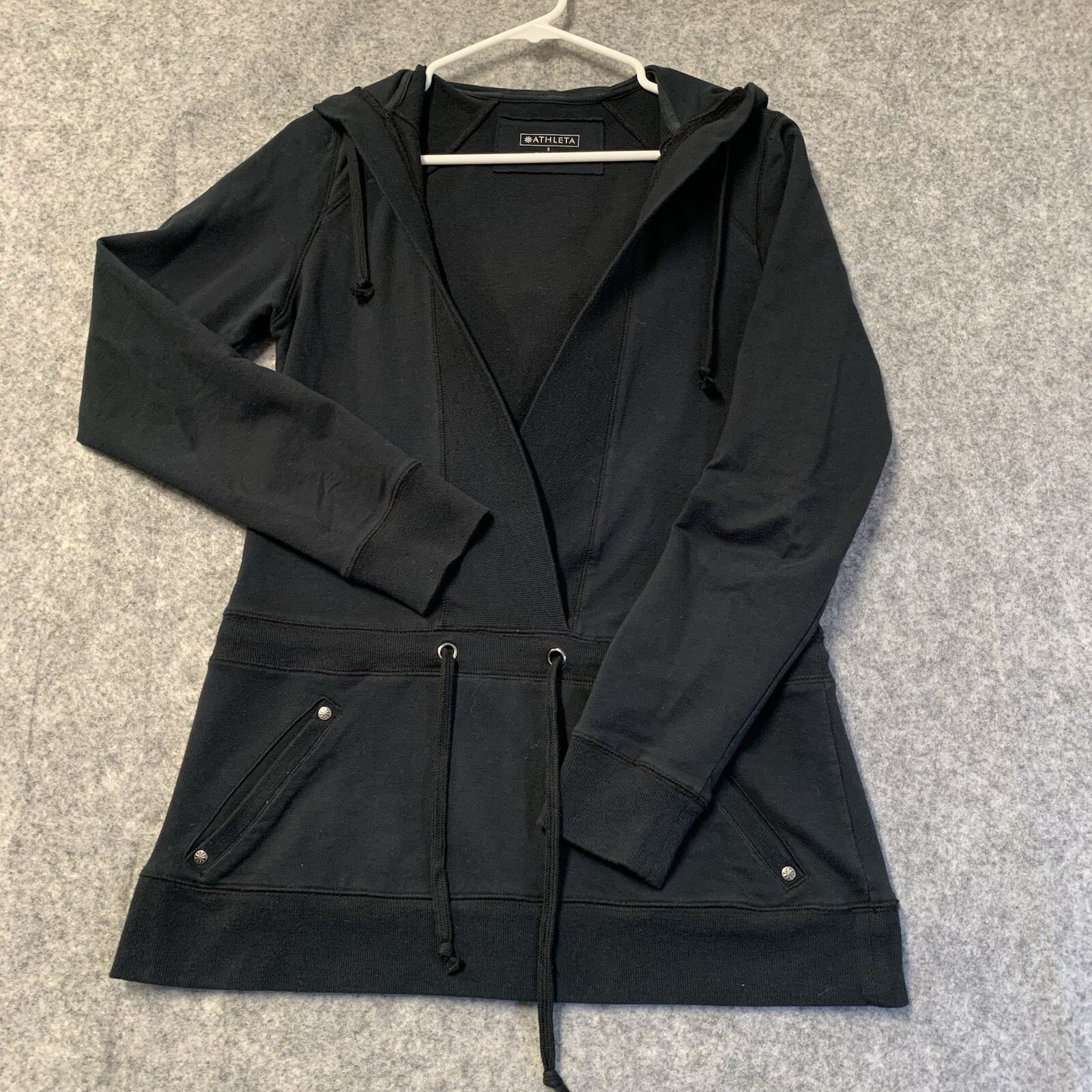 Athleta Hooded Pullover Sweater Womens S Black Long Sleeve Drawstrings
