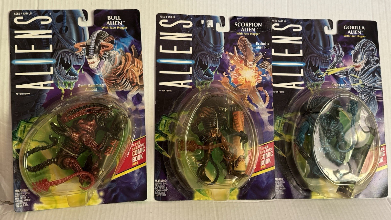 VINTAGE 1992 KENNER ALIENS ACTION FIGURES SET OF 3, BULL, SCORPION & GORILLA. VINTAGE 1992 KENNER ALIENS ACTION FIGURES SET OF 3, BULL, SCORPION & GORILLA.