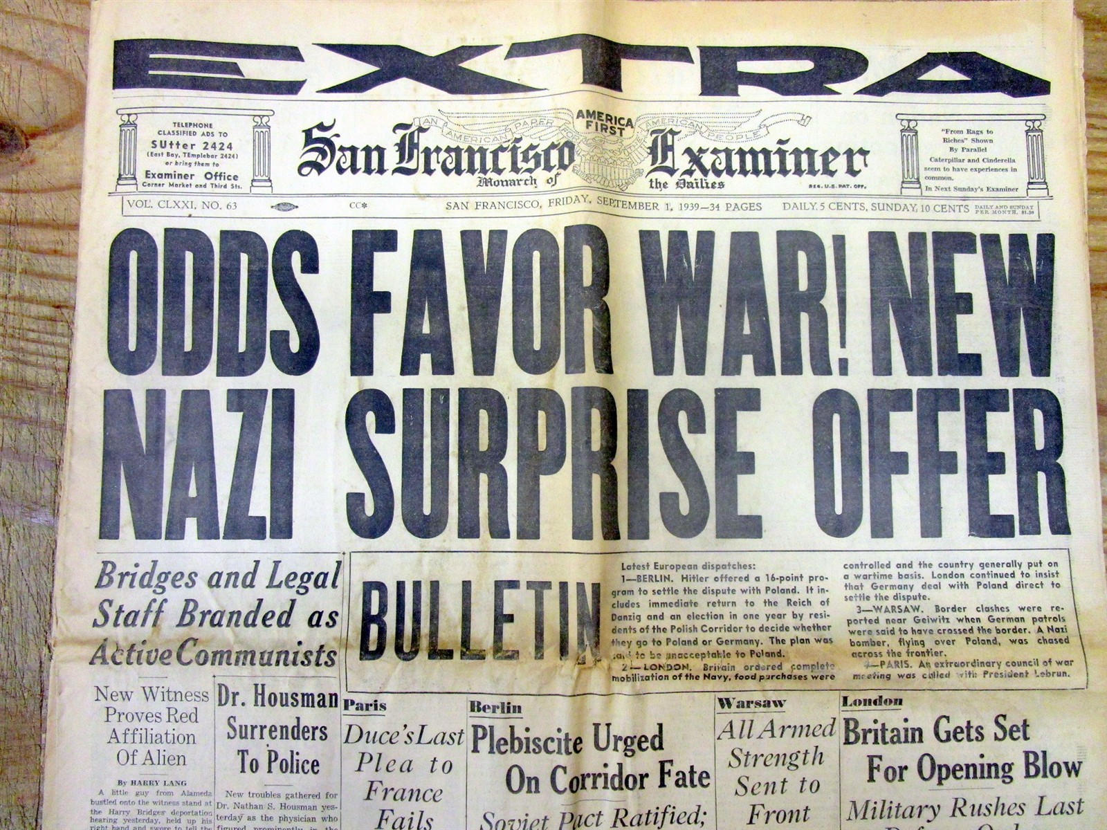Best 1939 headline NEWSPAPER 