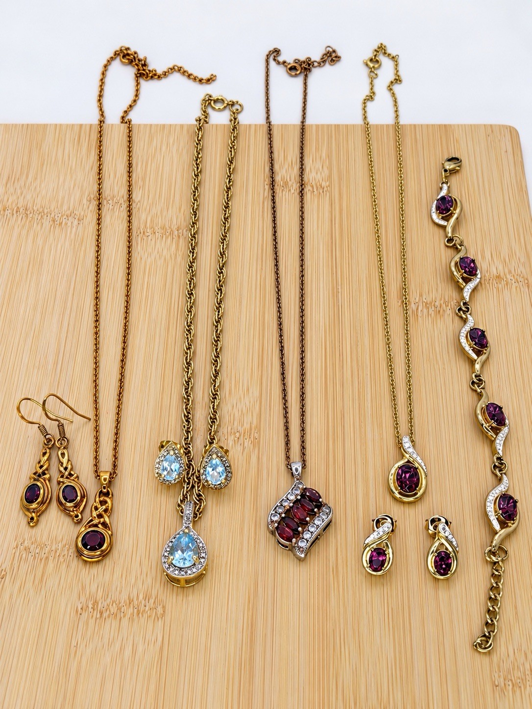 Vintage Fancy Gemstone Jewelry Sets Lot | Garnet Topaz Amethyst