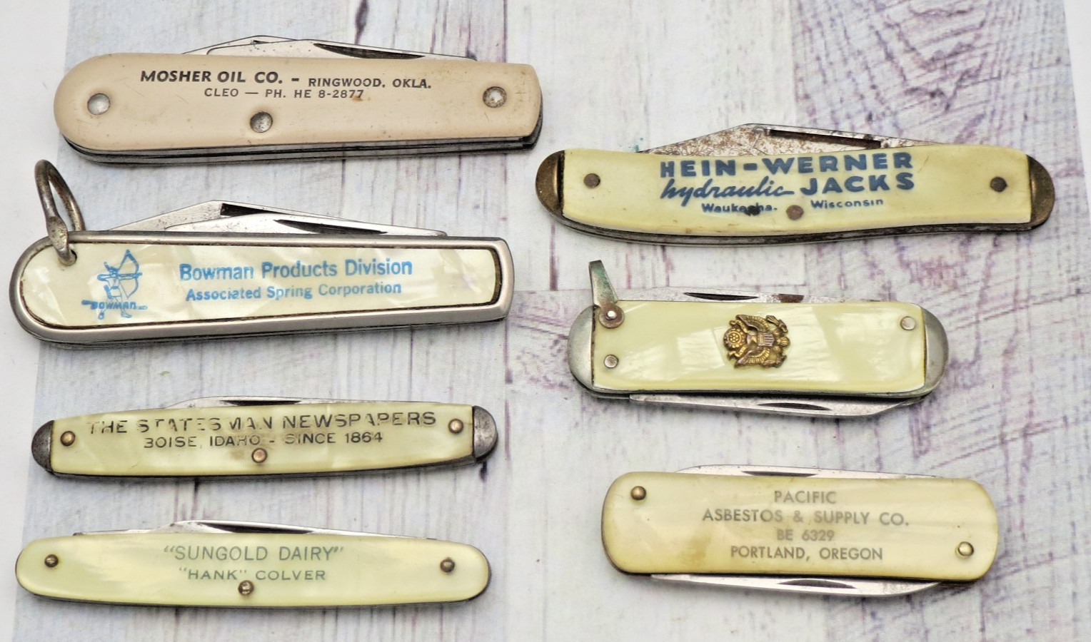 Vintage 1950's Era USA Made Advertising Pocket Knives  - Lot of Seven Knives
