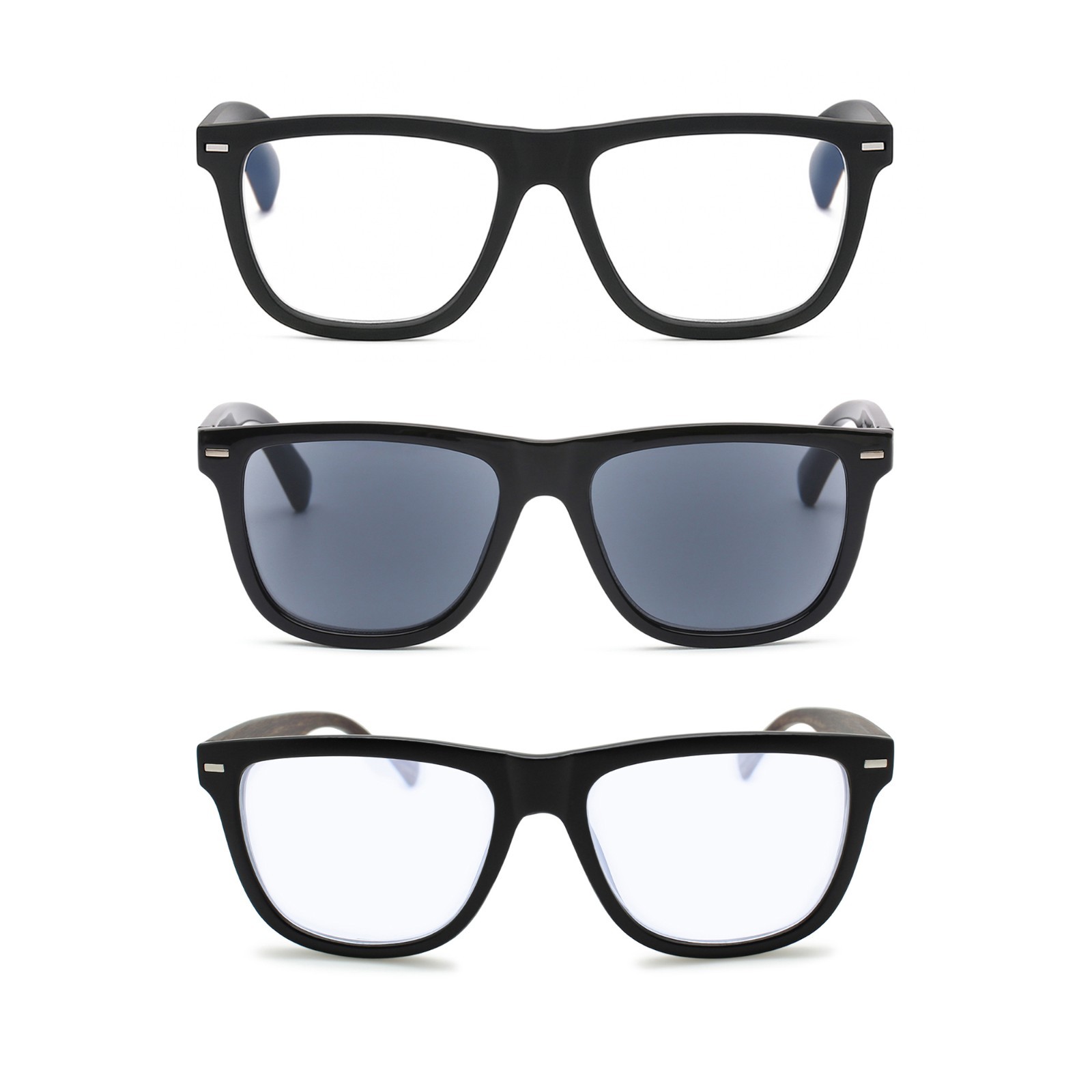 3 Pack Men\'s TR90 Blue Light Reading Glasses Large Black Frame +1.00 to +3.00