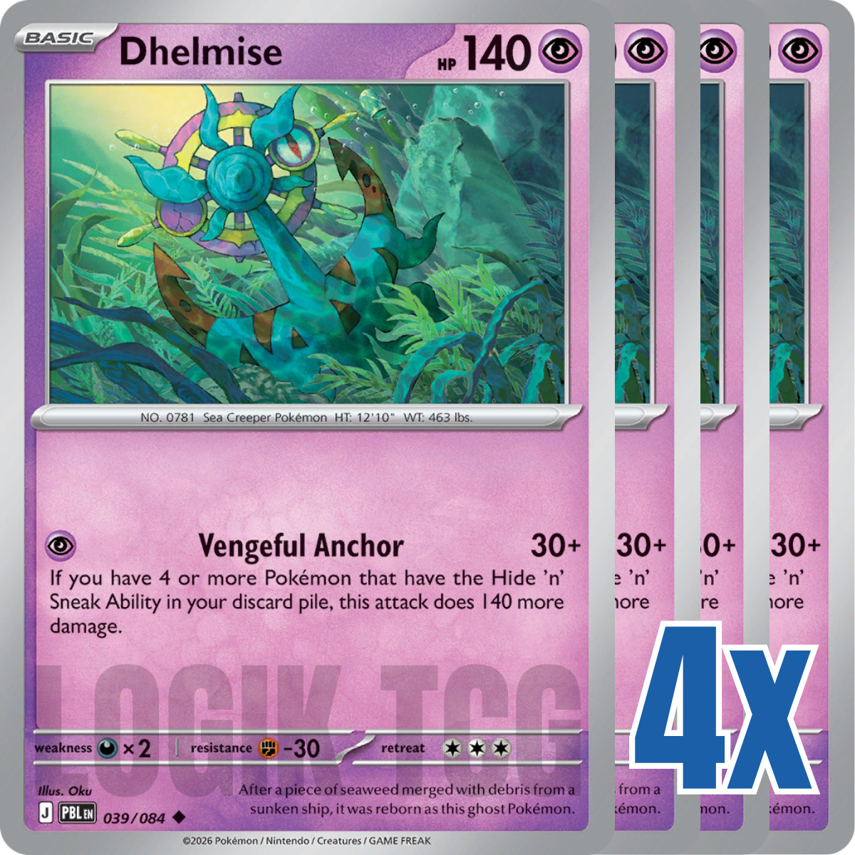4x Dhelmise 039/084 x4 - Pitch Black - Pokemon TCG - Playset 4x Dhelmise 039/084 x4 - Pitch Black - Pokemon TCG - Playset