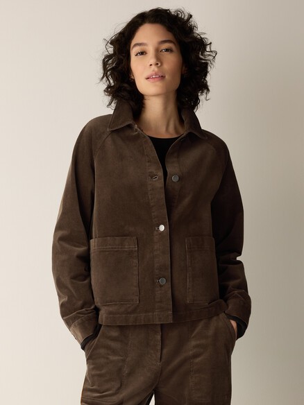 Eileen Fisher Organic Cotton Corduroy Classic Collar Jacket, HAZELWOOD NEW WT Eileen Fisher Organic Cotton Corduroy Classic Collar Jacket, HAZELWOOD NEW WT