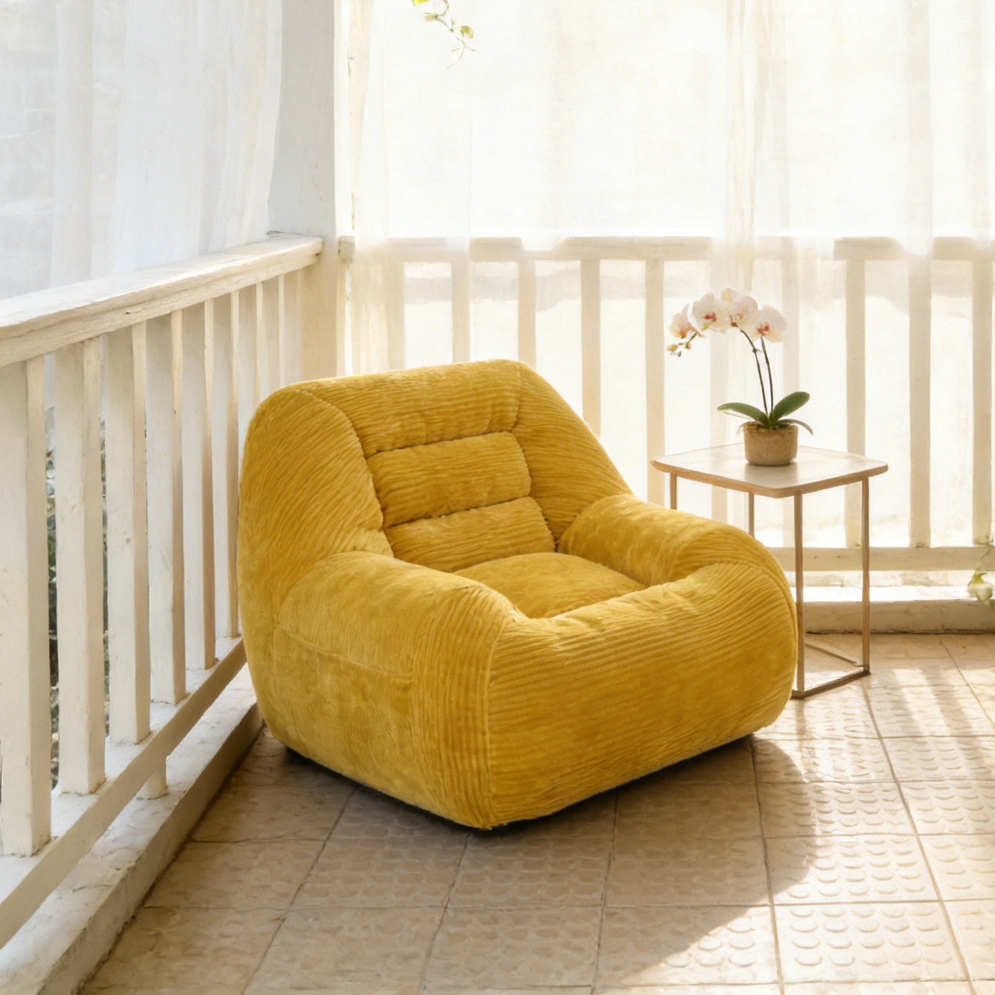 Corduroy Fabric Beanbag Couch for Living Room, Bedroom & Dorm, Cozy Fluffy Cloud