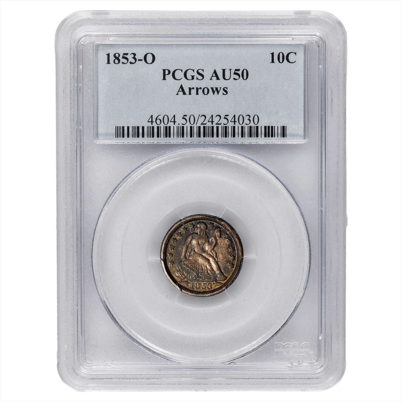 1853O Arrows Seated Liberty Dime 10C PCGS AU 50 1853O Arrows Seated Liberty Dime 10C PCGS AU 50