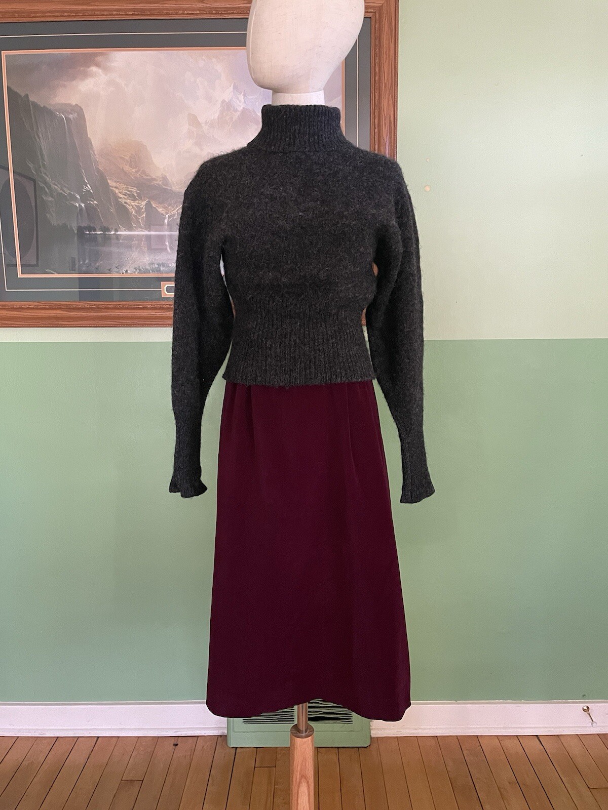 VTG 70s Purple Velvet Midi Skirt Pockets American Heritage Lauren Style Autumnal