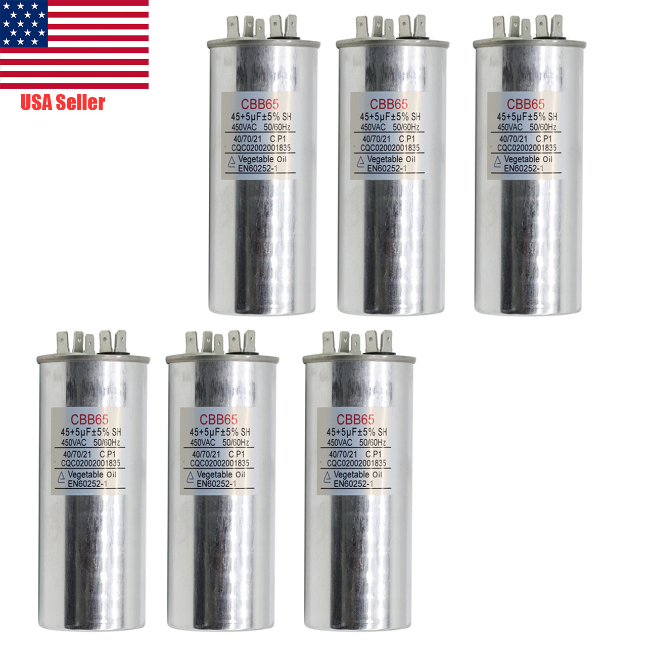 6Pcs Dual Run AC Capacitor 45+5 MFD µF 370-440VAC 50/60Hz 5% HVAC