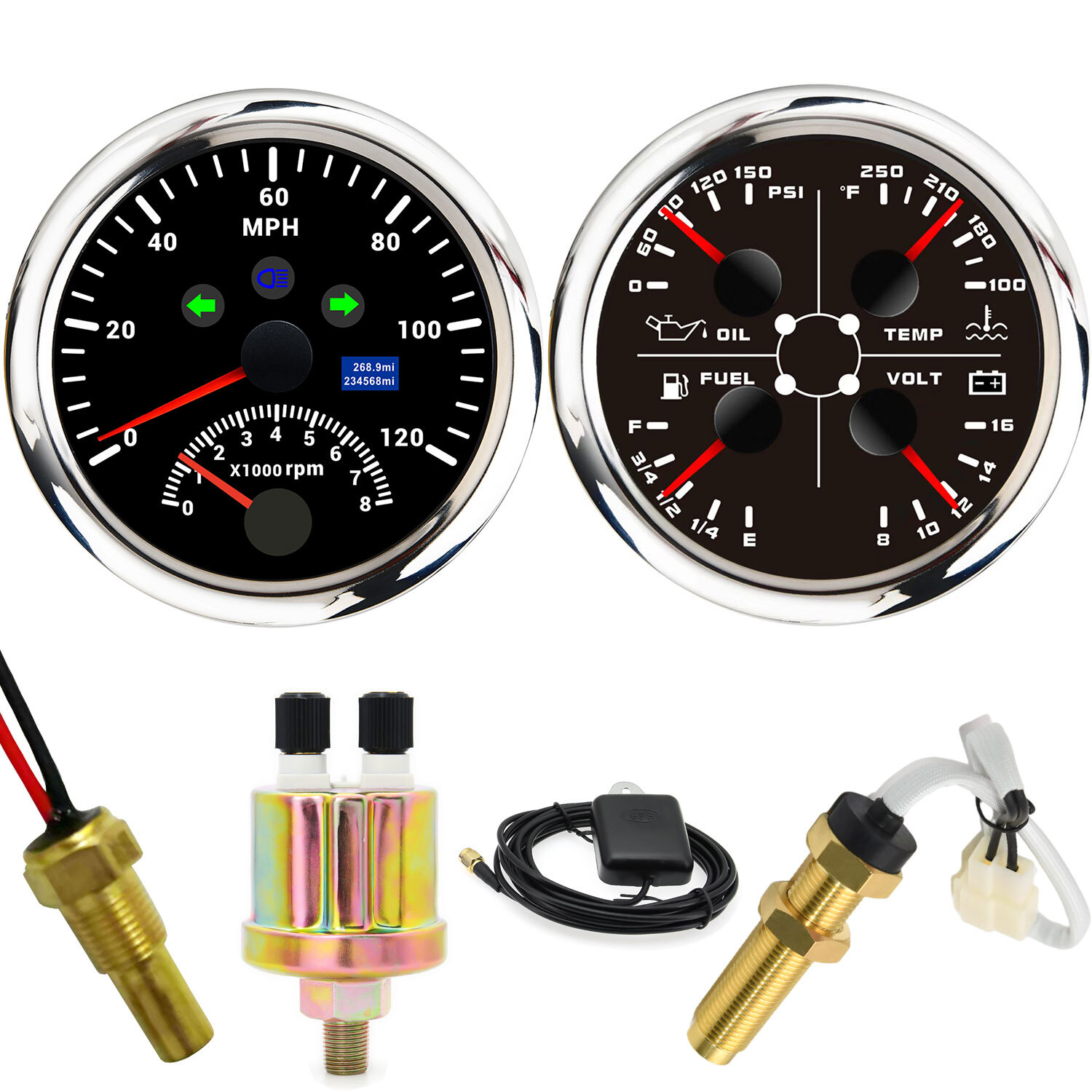 85mm GPS Speedometer 0-120MPH with Tachometer 0-8000RPM 4 in 1 Gauge with Sensor