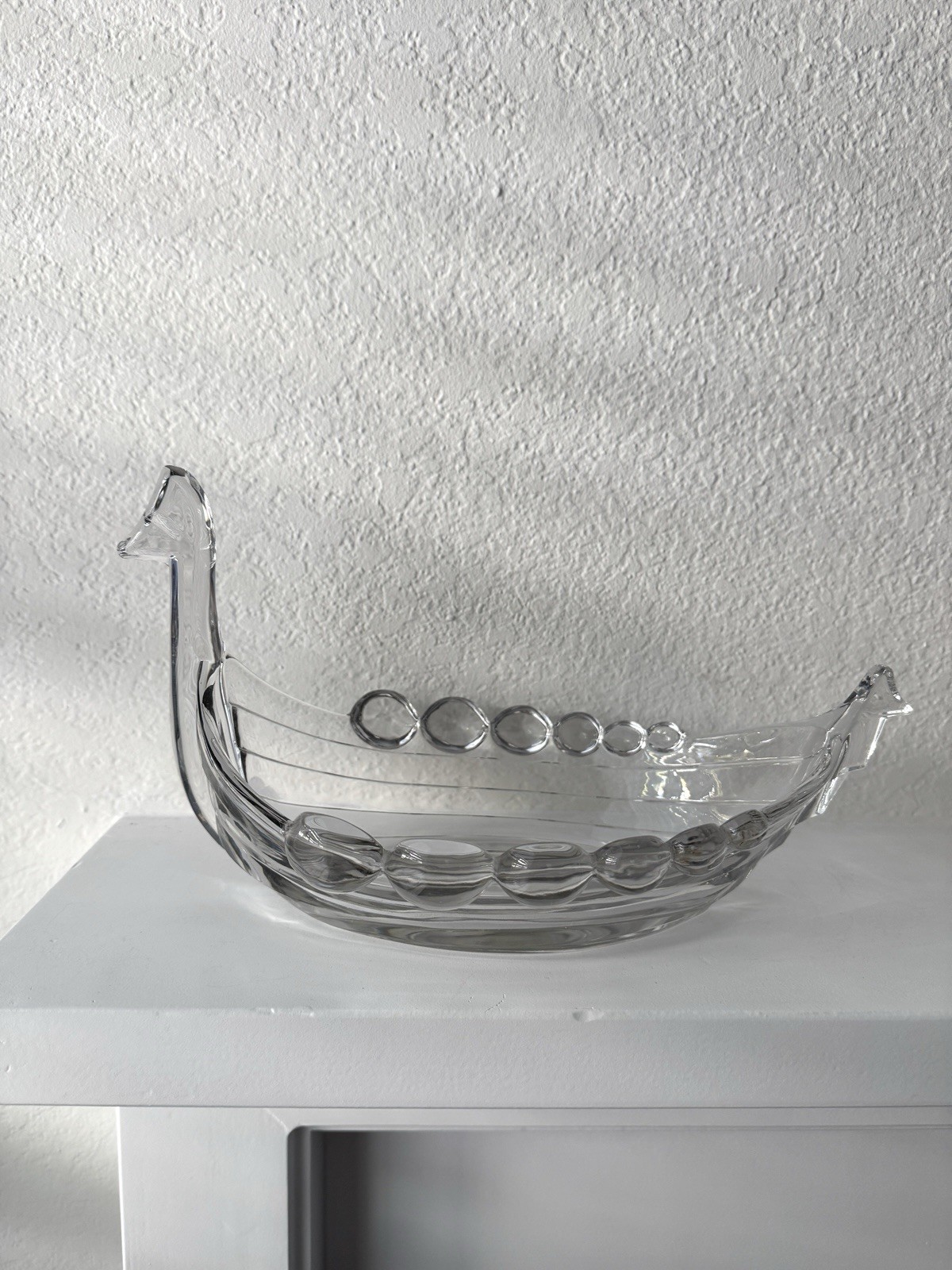 Vintage Scandinavian Art Glass Viking Ship Longboat Centerpiece Bowl