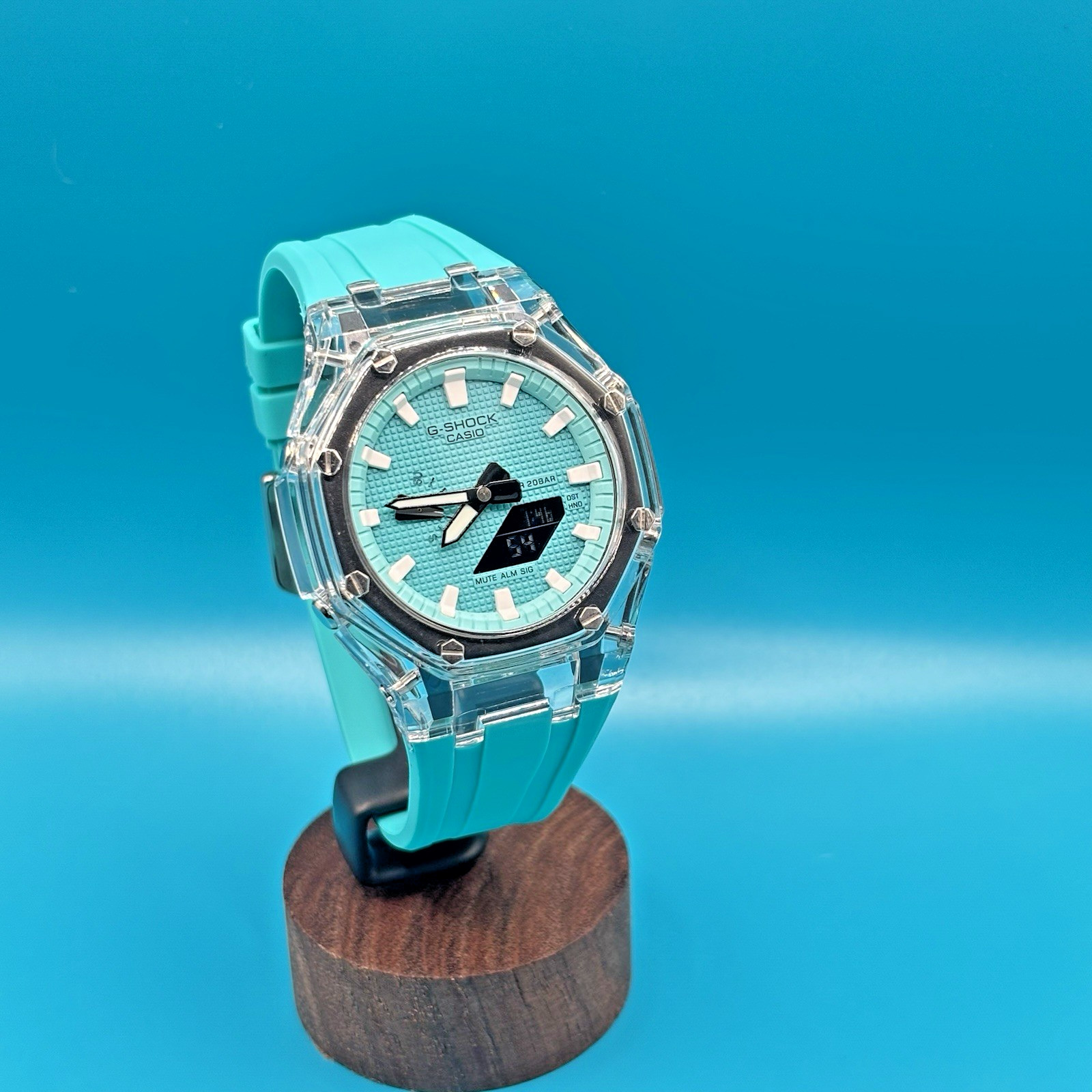 Custom Casio G-Shock GA2100 Octagon Watch – Clear Case & Sky Blue Dial Custom Casio G-Shock GA2100 Octagon Watch – Clear Case & Sky Blue Dial