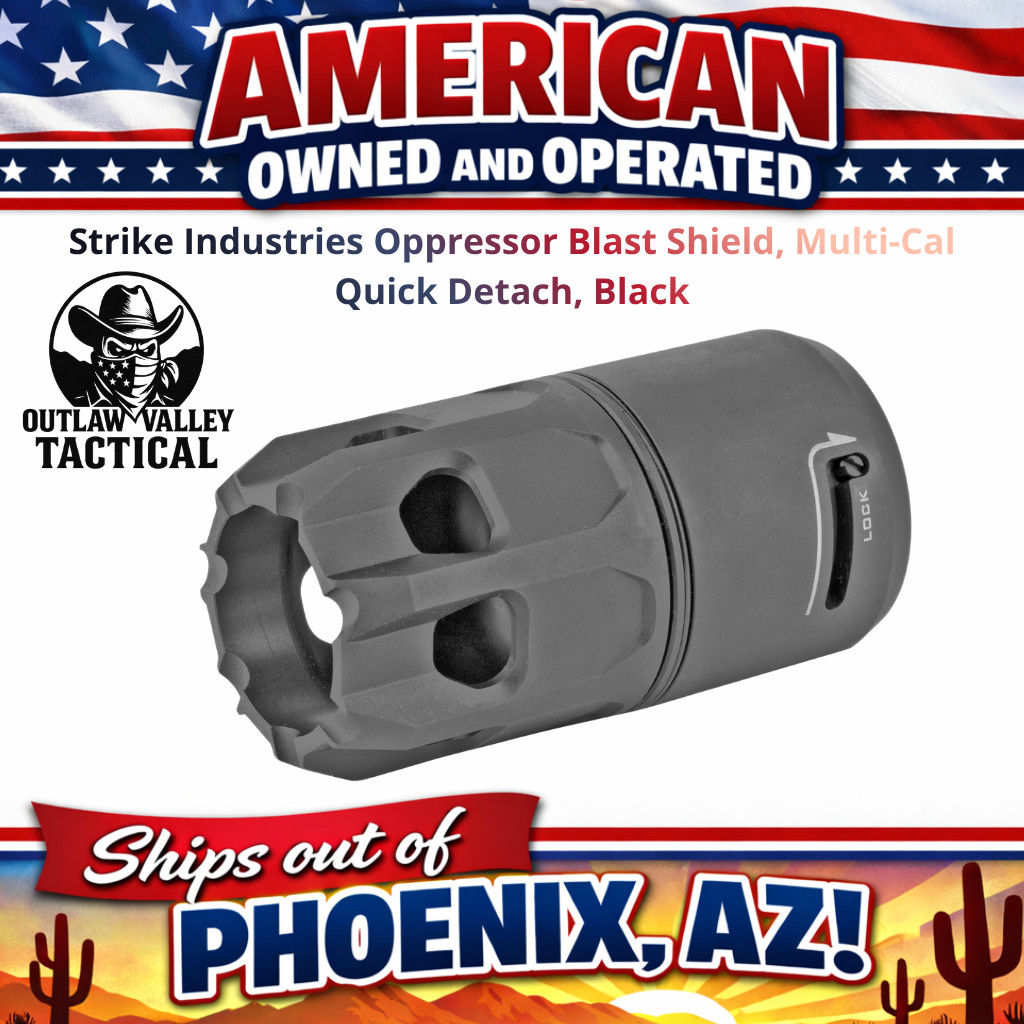 Strike Industries Oppressor Blast Shield, Multi-Cal Quick Detach, Black Strike Industries Oppressor Blast Shield, Multi-Cal Quick Detach, Black