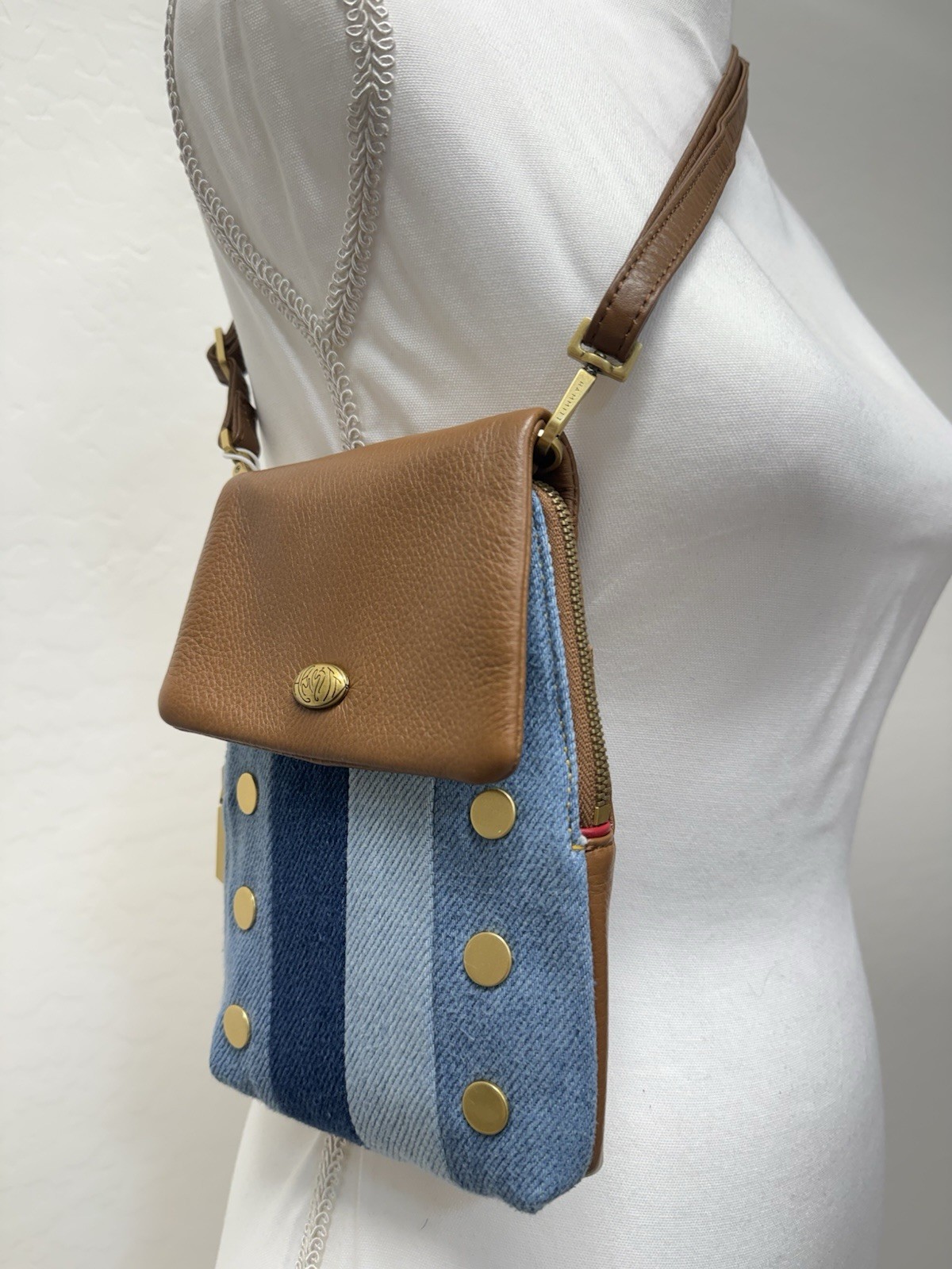 Hammitt VIP Silverlake Leather denim blue brown Soft Leather Crossbody Bag NWT