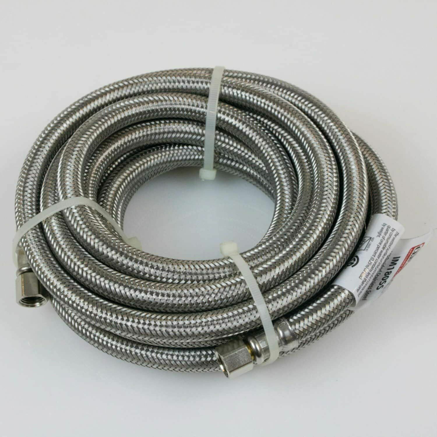Water Line,Ice Maker Connector,15 Feet,Premium Braided Stainless Steel 