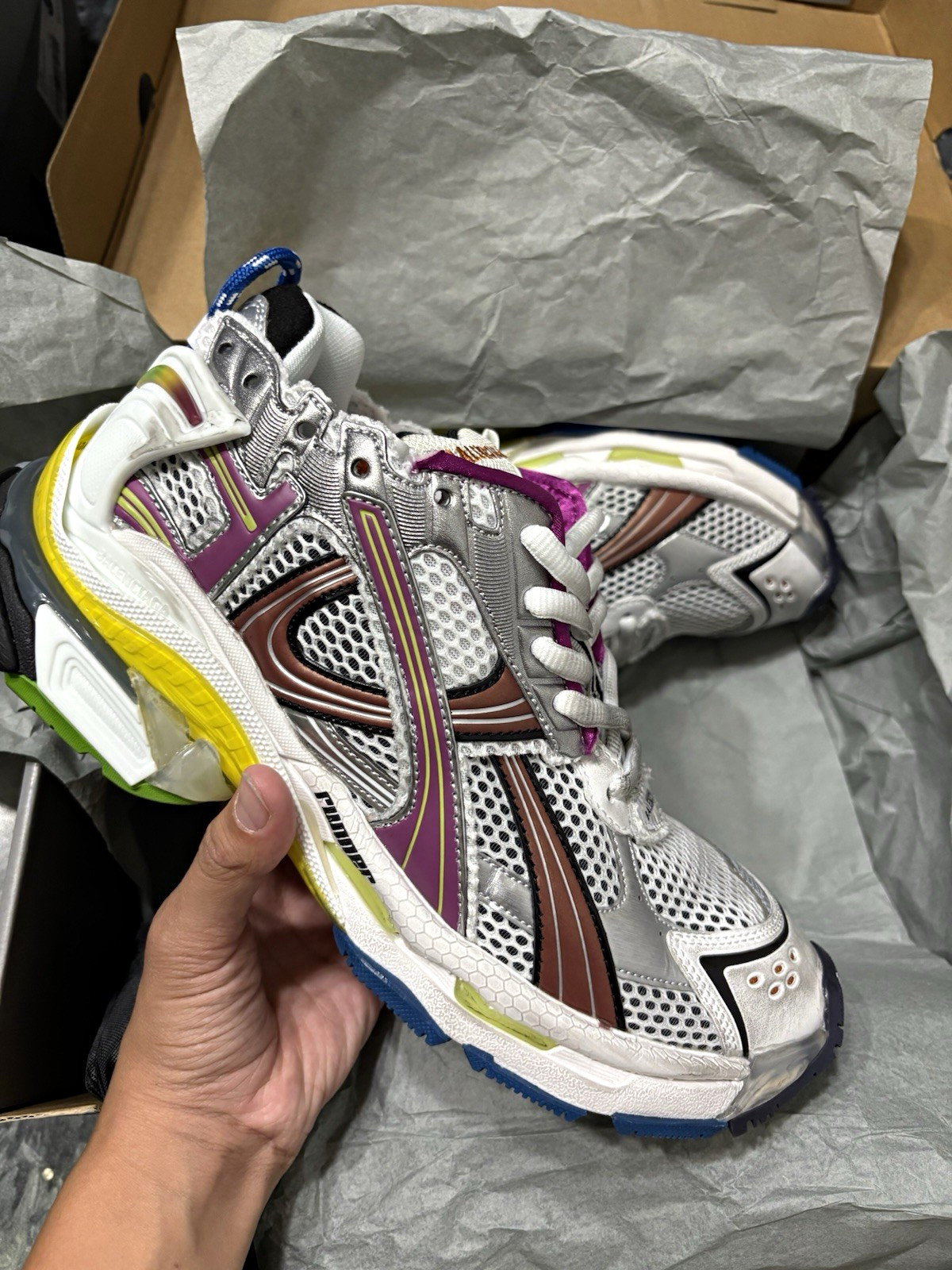 Balenciaga Runner Men’s Low Top Lace-Up Mesh Athletic Sneakers Multicolor