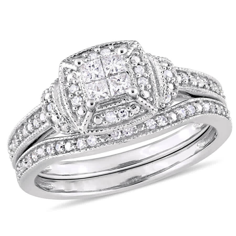 AMOUR 1/3 CT TW Diamond Halo Vintage Bridal Set In 10K White Gold