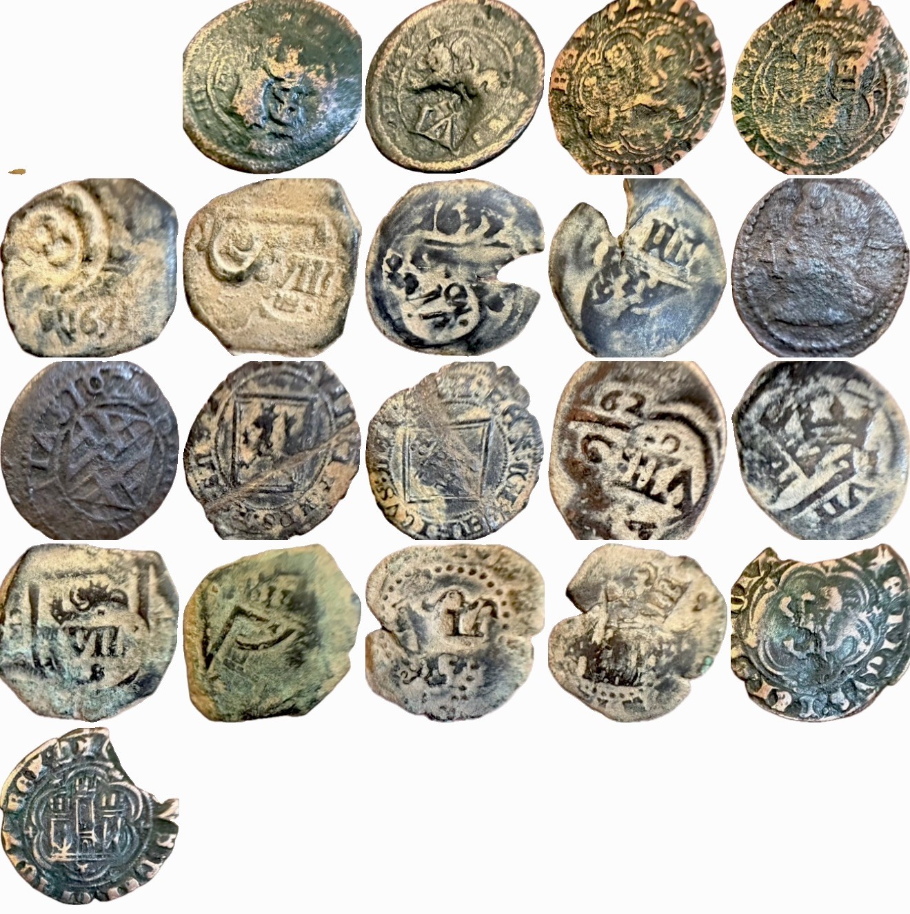 Spain Lot Of Copper Coins And Pirate Cobs 1450-1660
