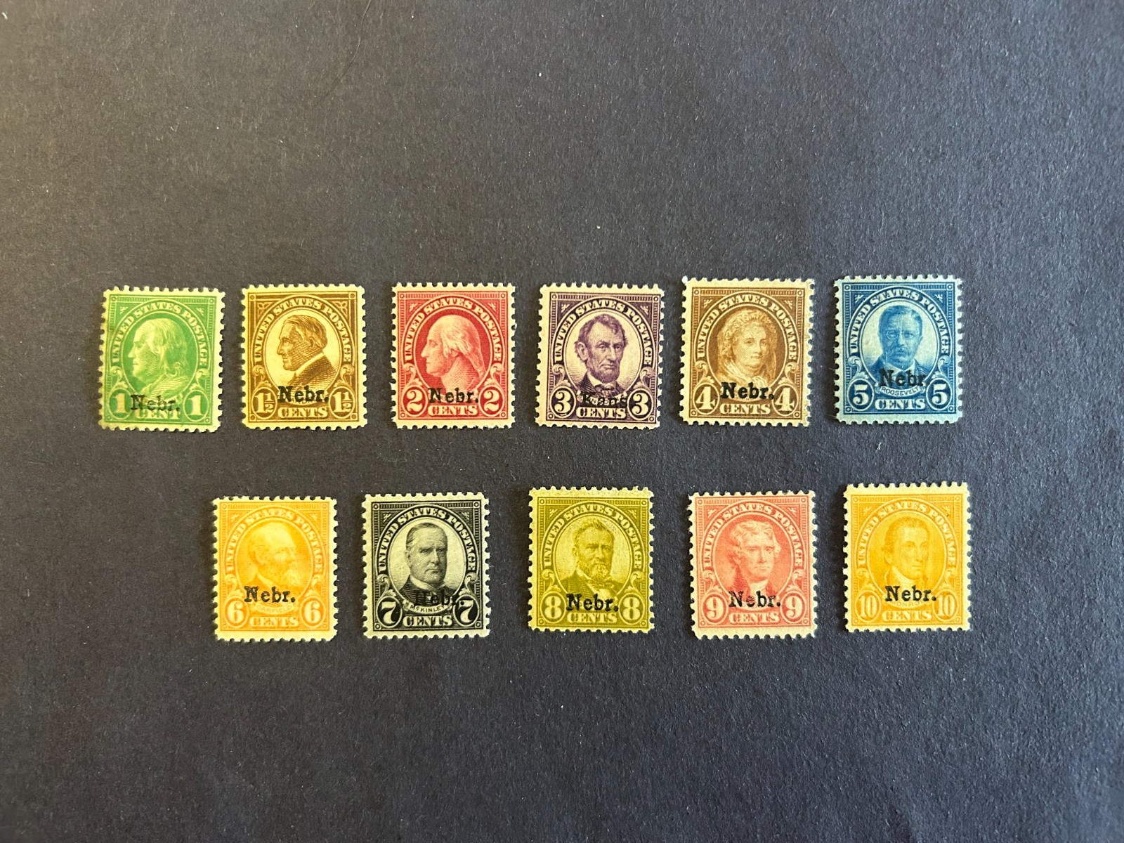 US Stamp Scott #669-679 1c -10c 1929 NEBRASKA Overprint M/H/OG SCV $265