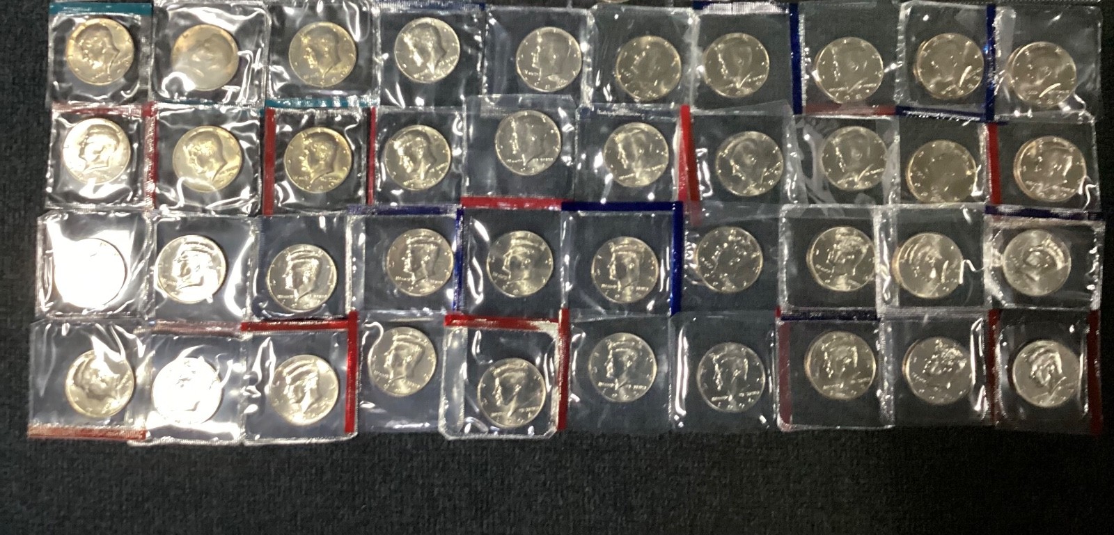 54 Coin Kennedy Half Dollar Set BU most gov cello 1971-1981 1984-1999 P & D Run 54 Coin Kennedy Half Dollar Set BU most gov cello 1971-1981 1984-1999 P & D Run