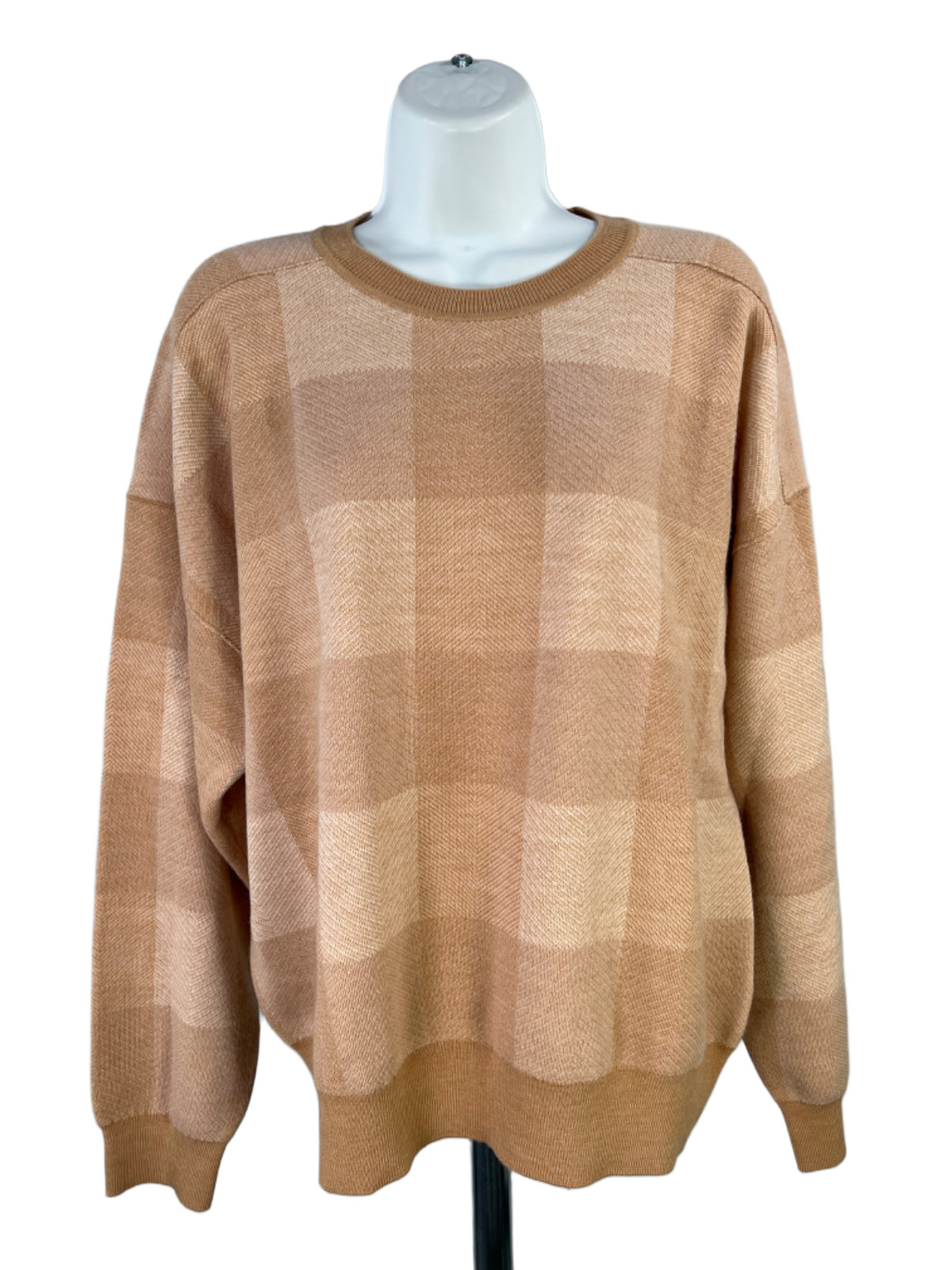 Madewell Women\'s Beige Merino Wool Plaid Pullover Crewneck Sweater - L