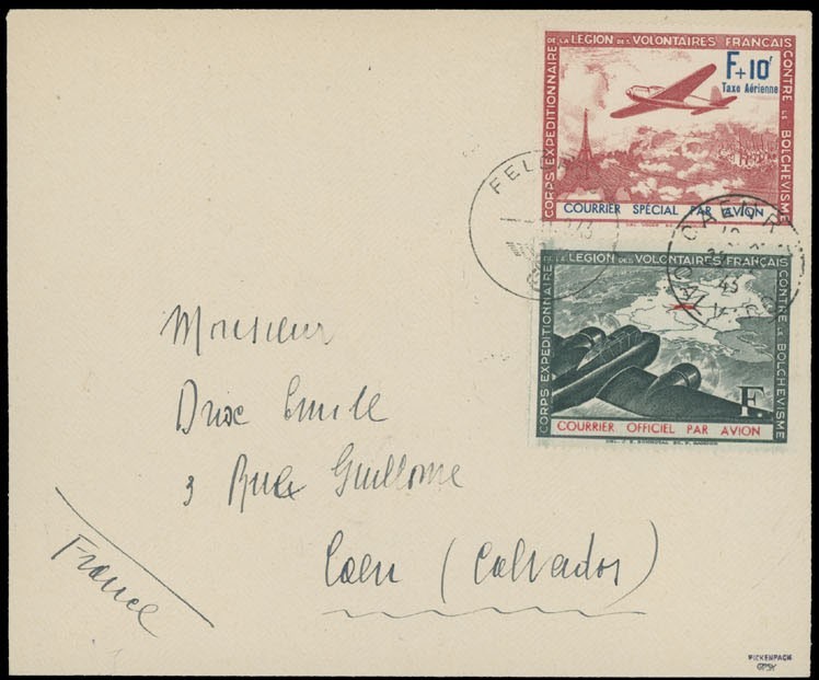1941 GERMAN OCCUPATION-FRENCH LEGION, ERROR STAMP MI.#II/III CANC. ON ENVELOPE