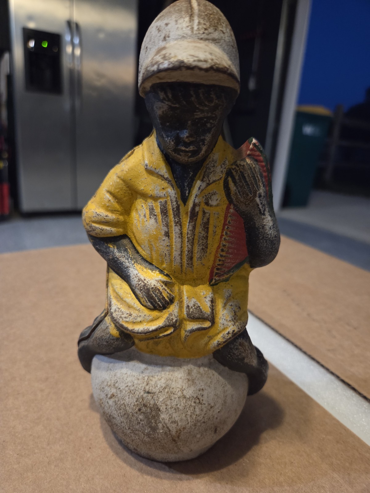 Vintage Cast Iron Bank - Child Holding Watermelon Vintage Cast Iron Bank - Child Holding Watermelon