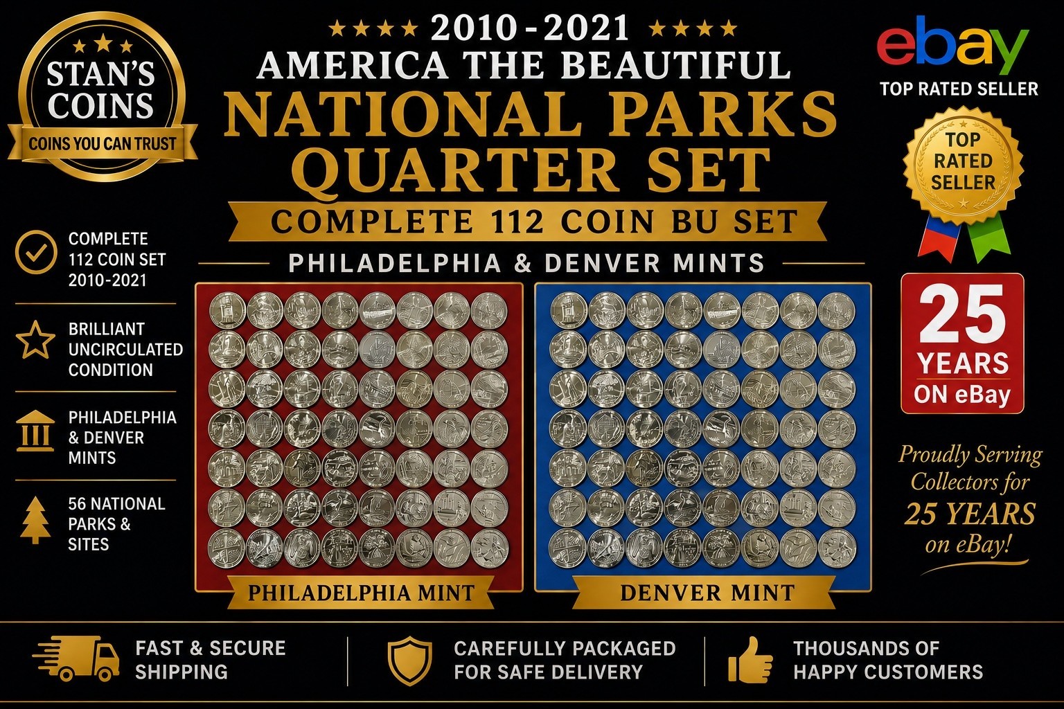 Complete 2010-2021 National Park Quarters 112 Coin BU Set ~ Philly & Denver Mint