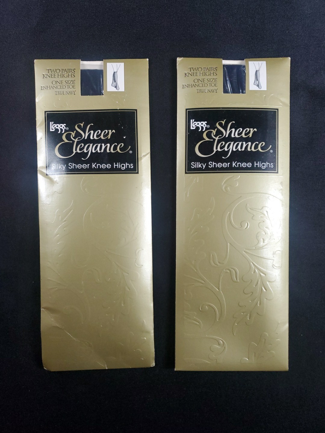 2 Leggs Sheer Elegance Silky Sheer Knee Highs Enhanced Toe True Navy New Vtg \' 2 Leggs Sheer Elegance Silky Sheer Knee Highs Enhanced Toe True Navy New Vtg \'
