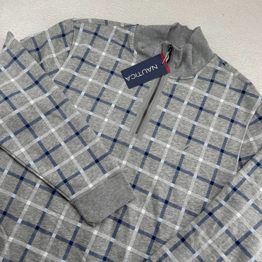 NWT Nautica 1/4 Zip Sweater Mens XL Heather Gray Check Long Sleeve Pullover Soft NWT Nautica 1/4 Zip Sweater Mens XL Heather Gray Check Long Sleeve Pullover Soft
