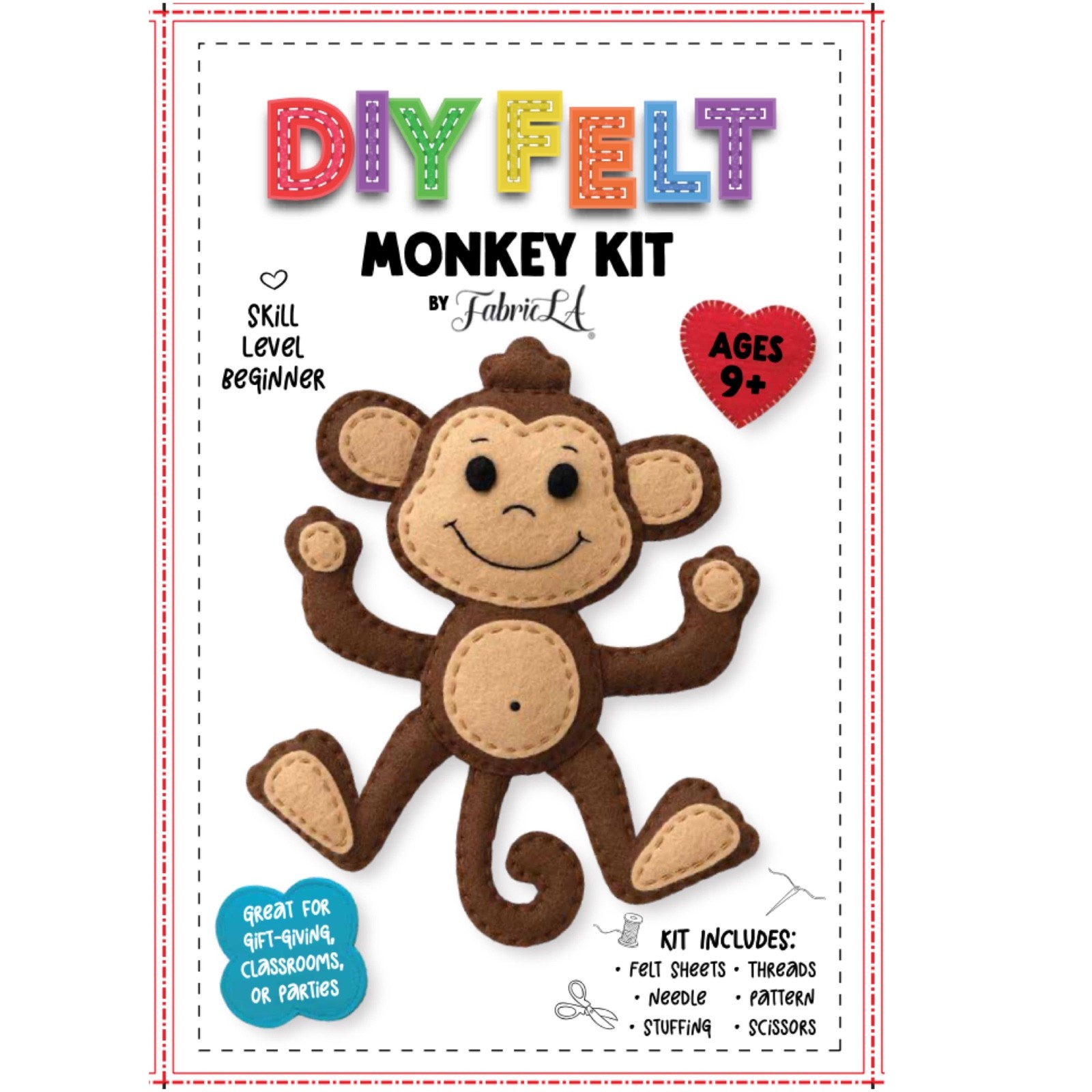 DIY Felt Monkey Craft Kit by FabricLA | Easy Beginner Sewing Project