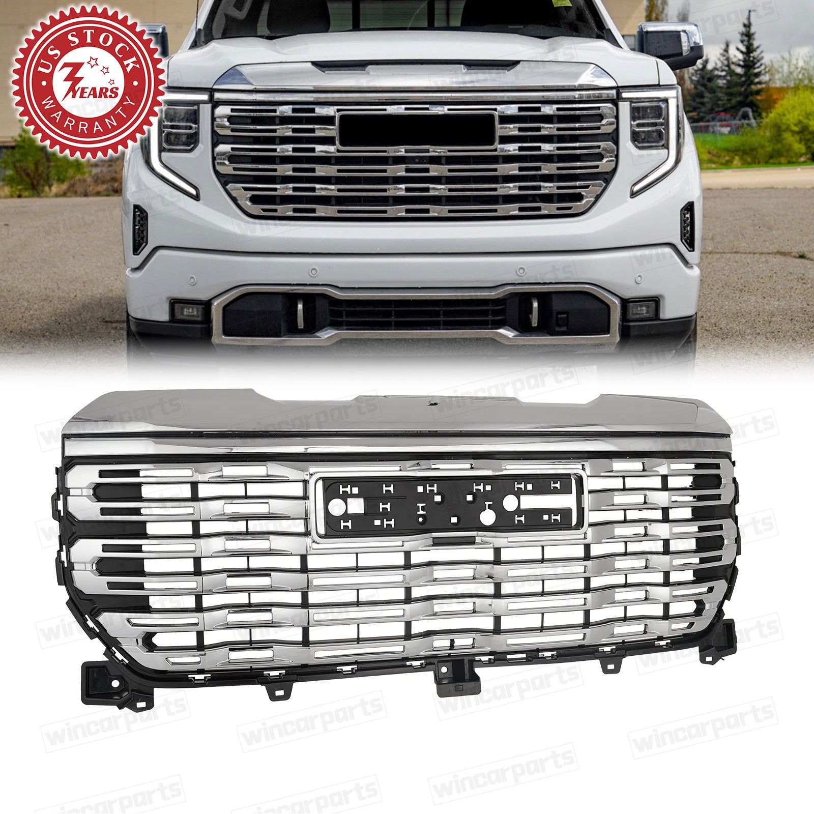 For 2022 2023 2024 2025 GMC Sierra 1500 Denali Front Bumper Grille Upper Chrome