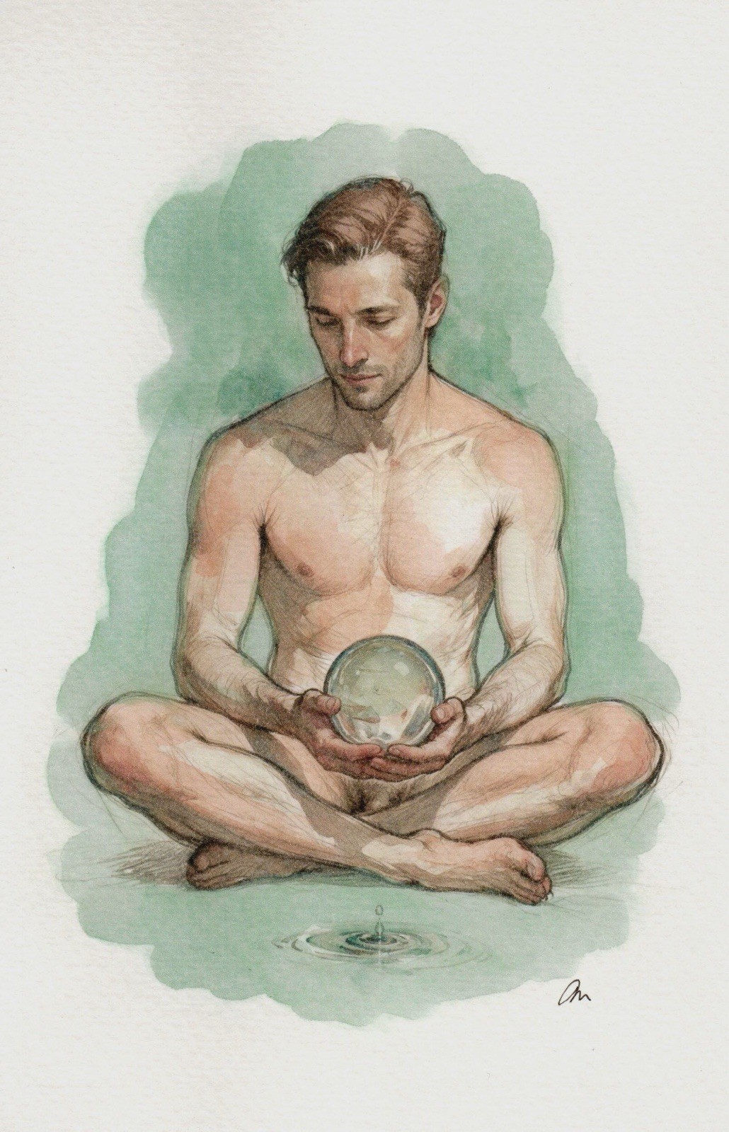 Original Watercolor Painting Male Figure Portrait Book Page  (5.5 × 8.5 inches)