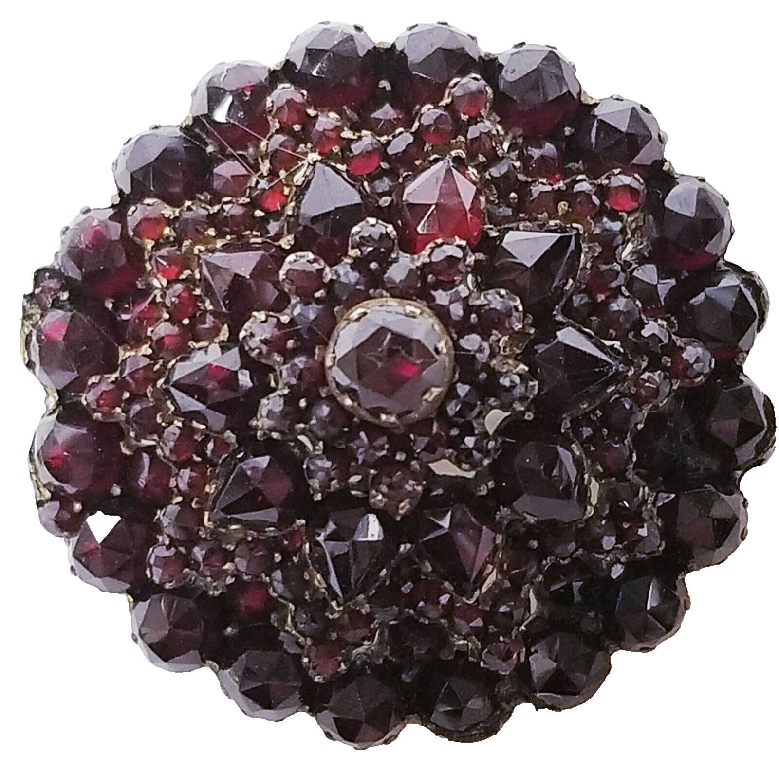 Antique Victorian 5 Tier Rose Cut Bohemian Garnet Gold Filled Pin Brooch 1 1/4\