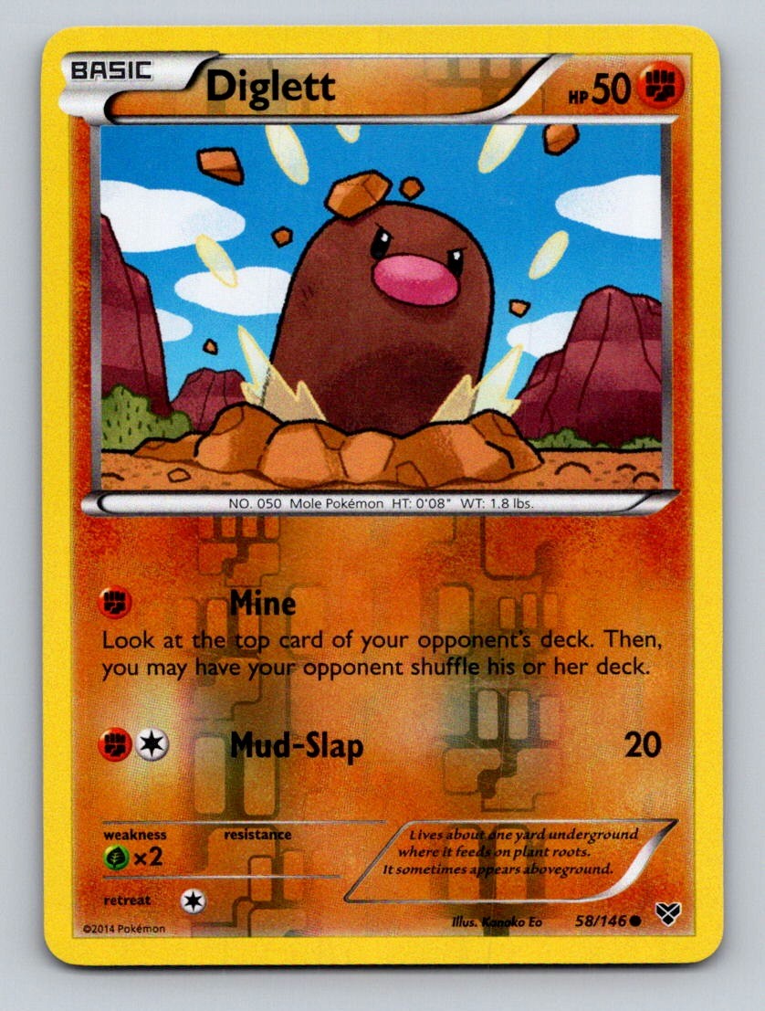 Diglett 58/146 Common XY Base Set Pokemon Reverse Holo Moderately Played