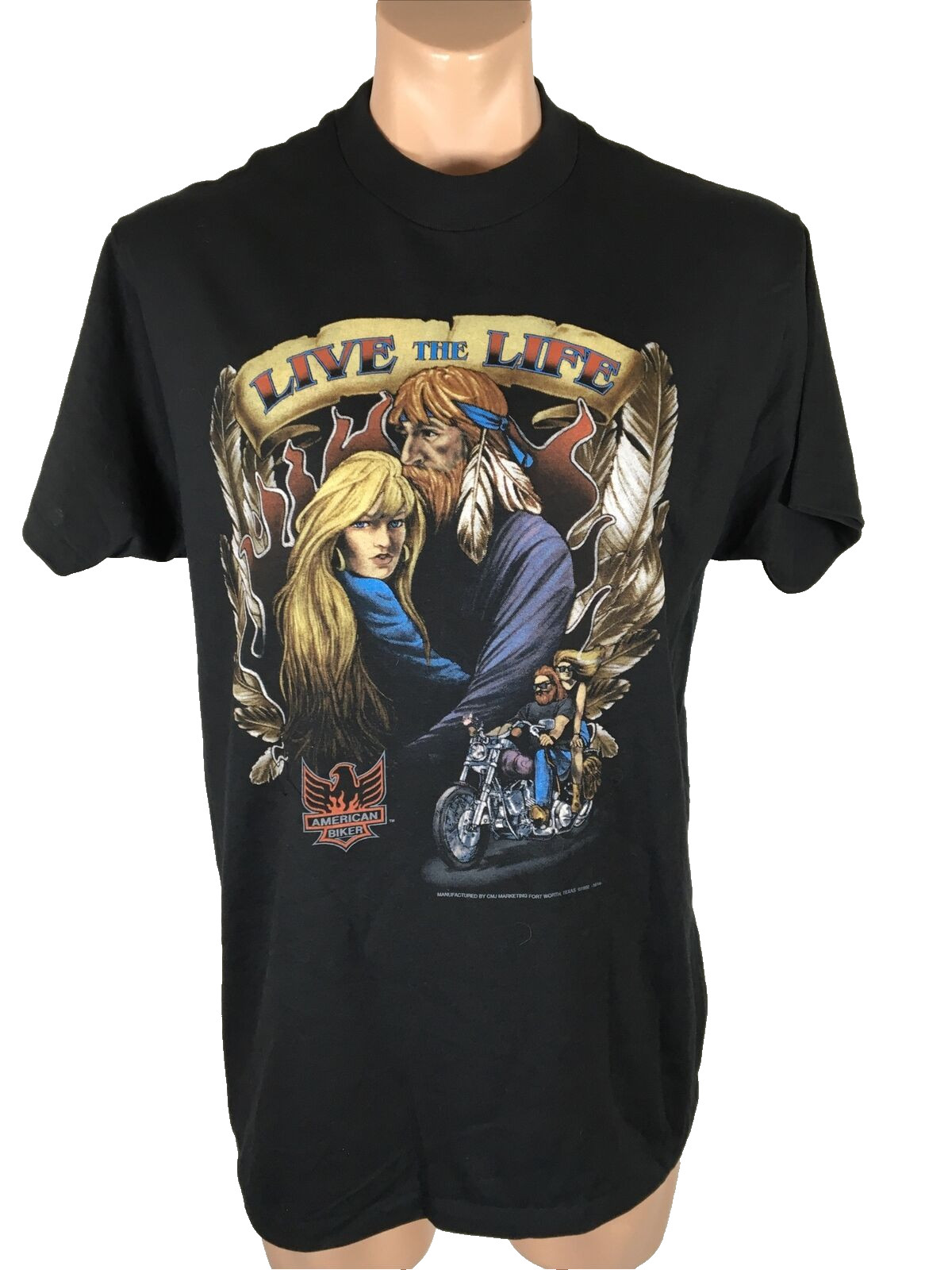 VTG 1992 Live the Life American Biker XL 3D Emblem Hippies Harley NEW Southern