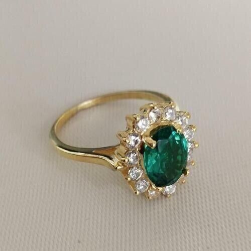 1.70Ct Natural Oval Cut Emerald & Diamond Halo Engagement Ring 14k Yellow Gold