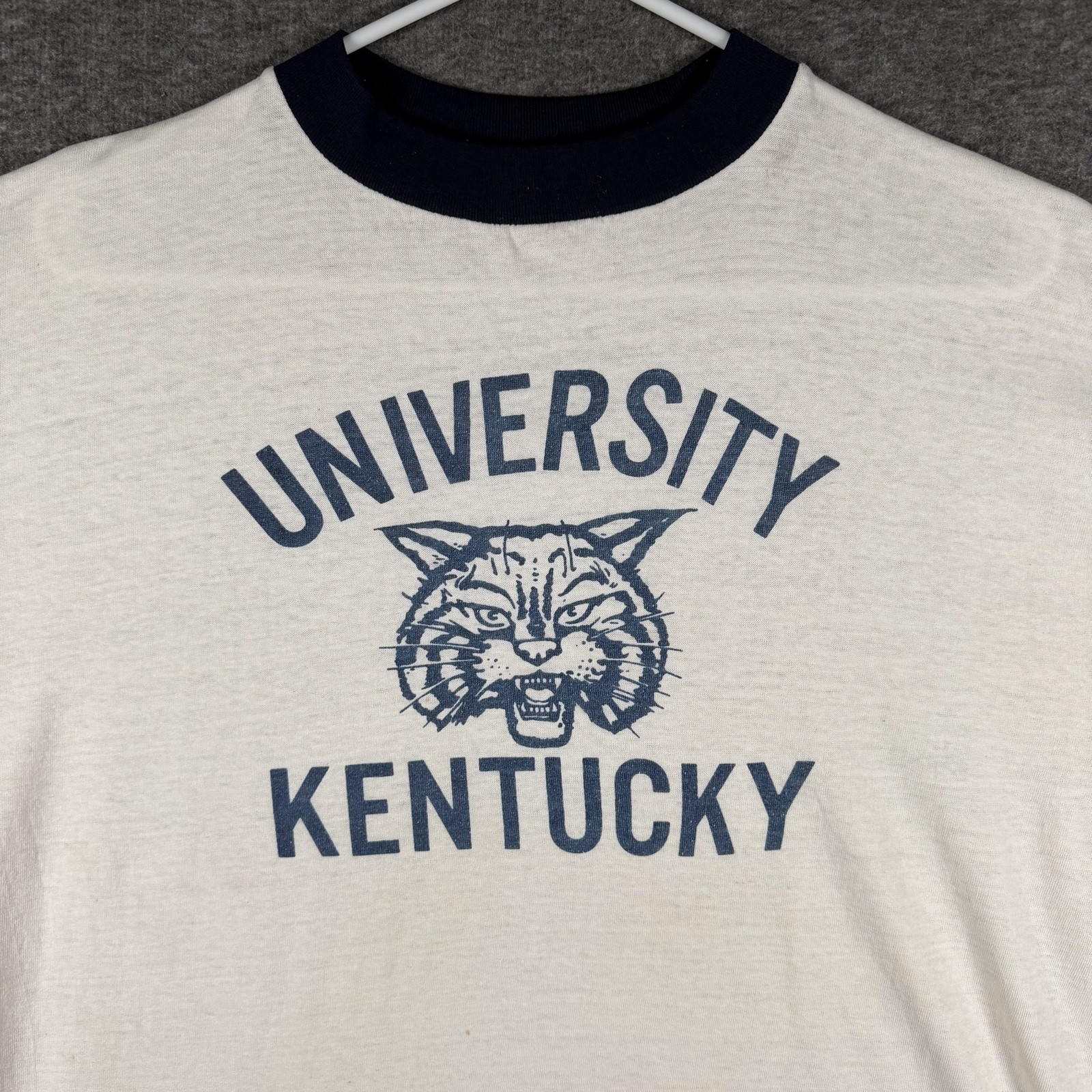 Vintage Kentucky Wildcats Ringer T Shirt White Navy University 23x26 Tag Cut 80s
