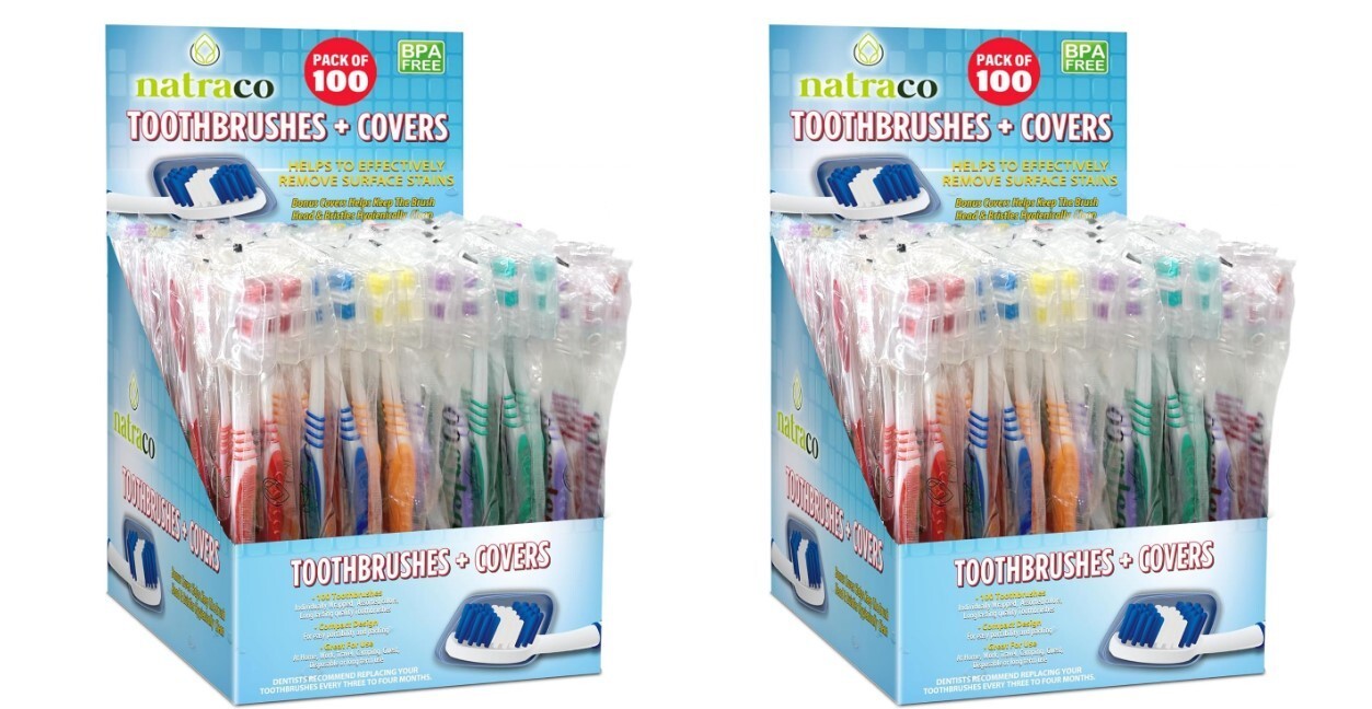 200 Bulk Toothbrushes + Caps, Individually Wrapped, Medium Soft, Multi Colors