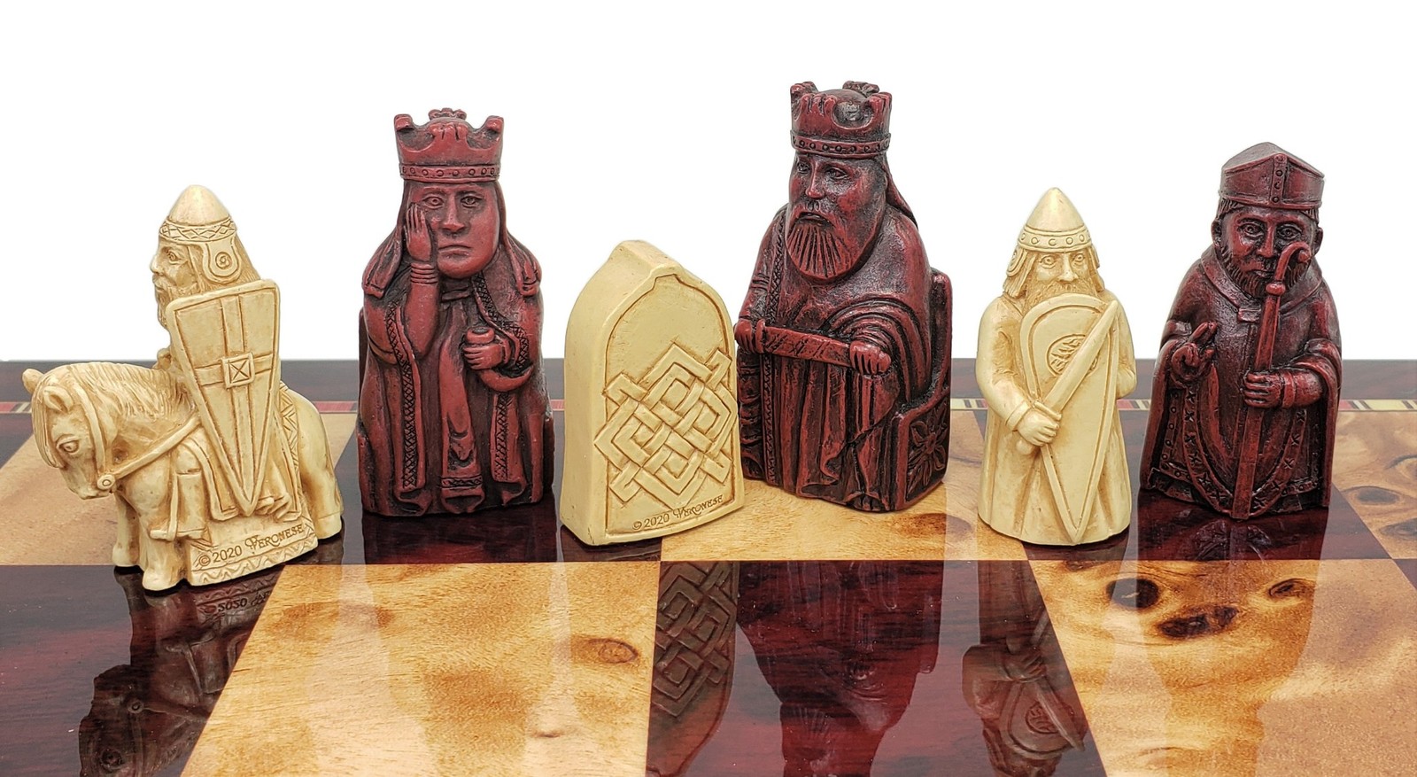 Antique White & Red Mini Isle of Lewis Chess Men Set 2 3/8 Antique White & Red Mini Isle of Lewis Chess Men Set 2 3/8