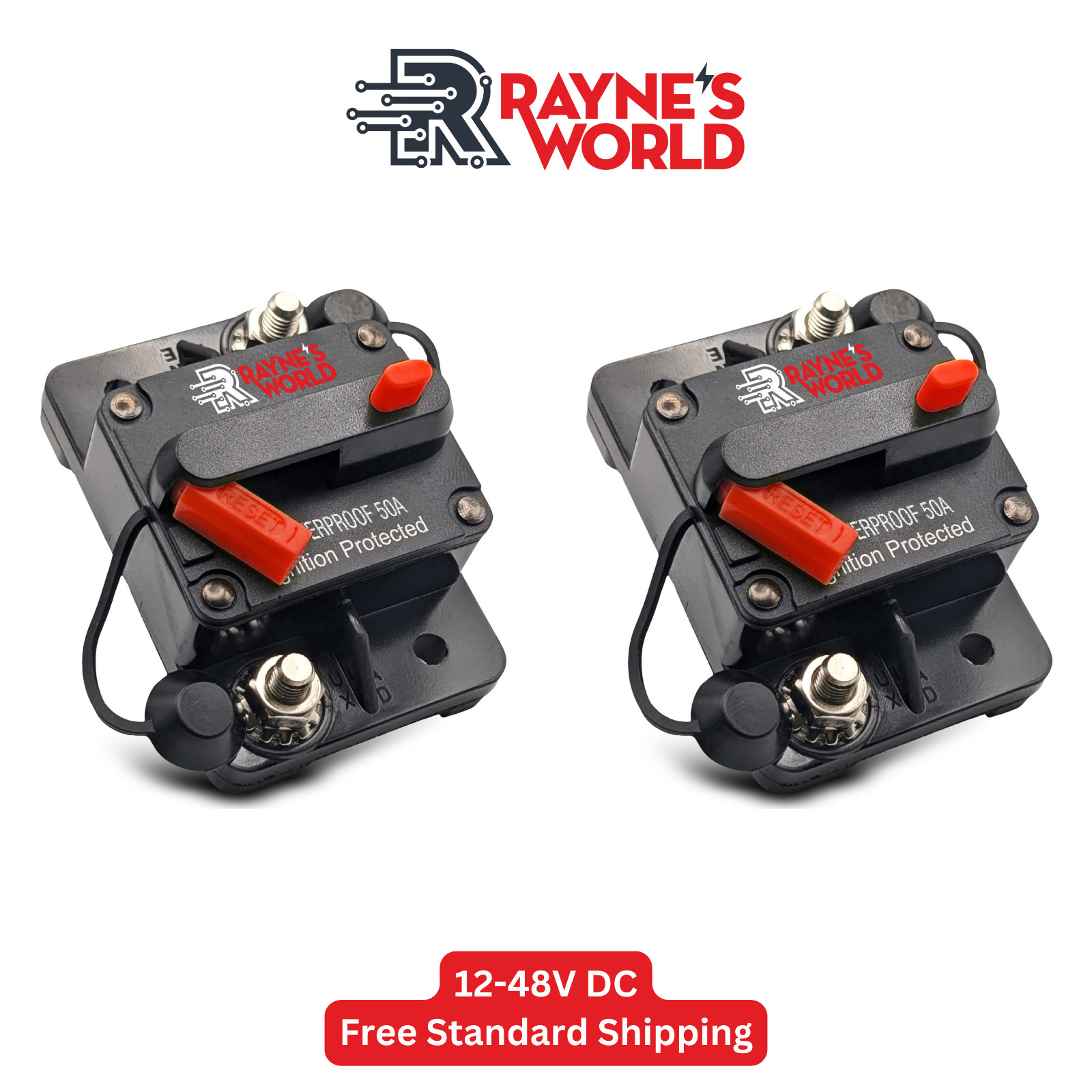 2 PACK 50 Amp Waterproof Circuit Breaker Auto/boat/Solar 12-48V DC Manual Reset