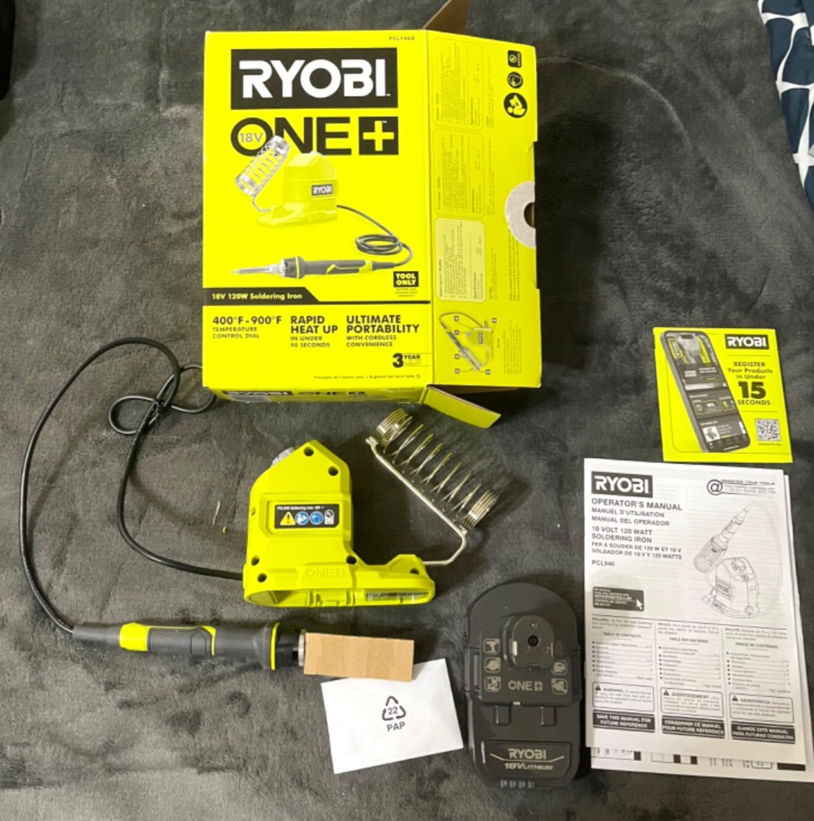 RYOBI 18V 120W CORDLESS SOLDERING IRON PCL946B +NEW BATTERY +CHARGER SEE PICS