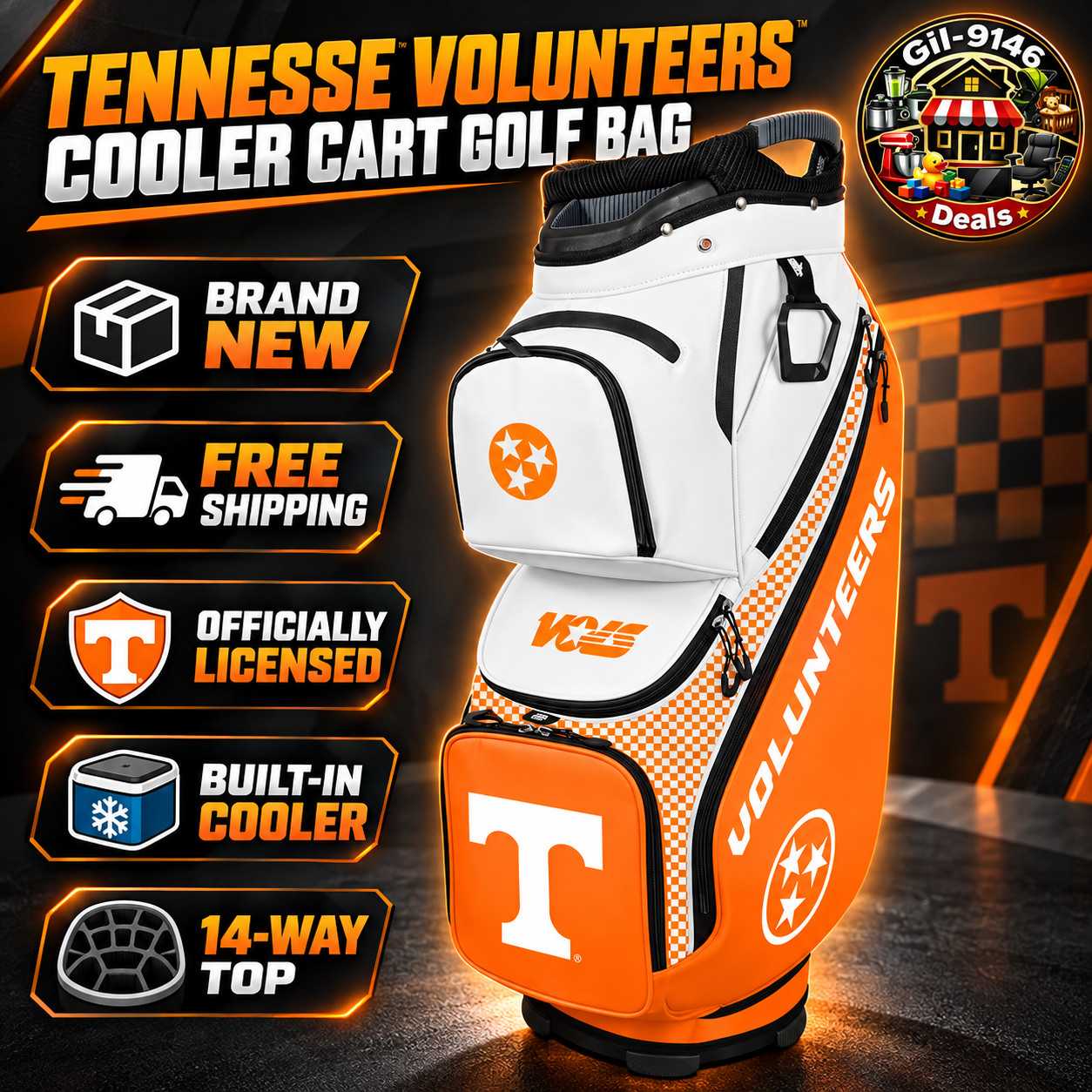 Big Sale Tennessee Volunteers WinCraft Clubhouse Cooler Cart Golf Bag 14-Way Top