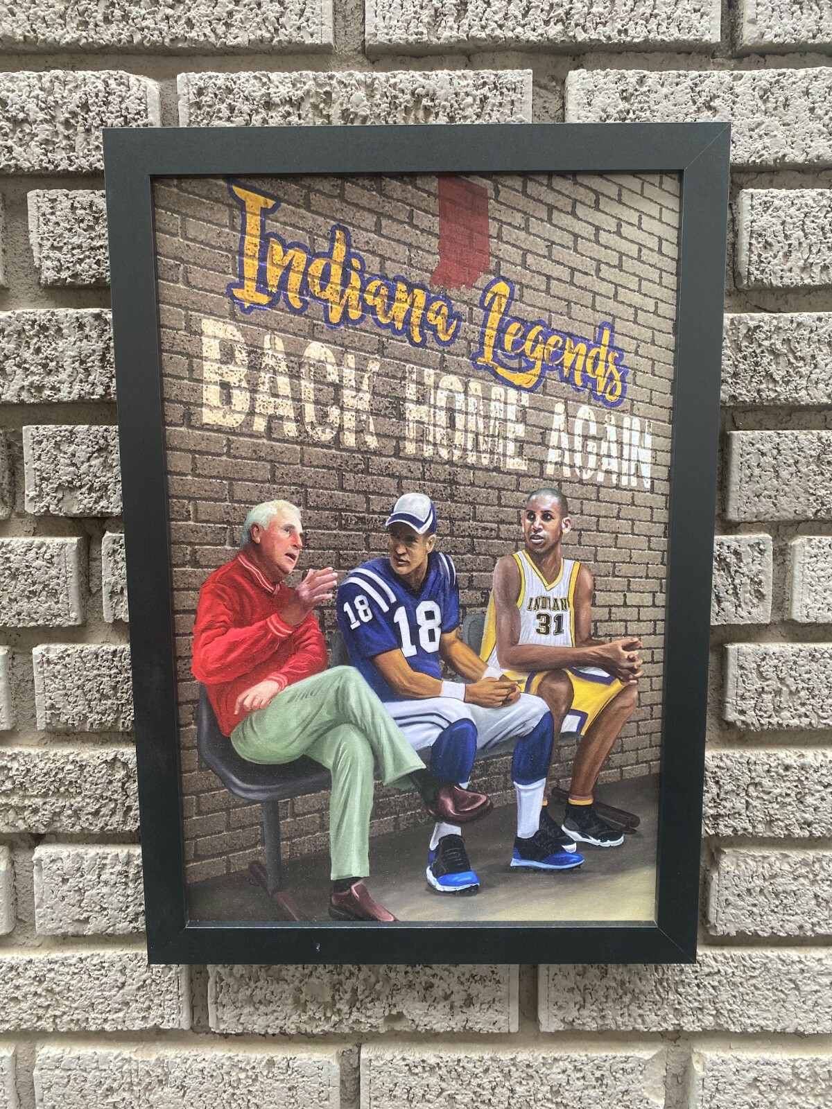 Indiana Legends Peyton Manning Reggie Miller Bobby Knight Framed Picture Print