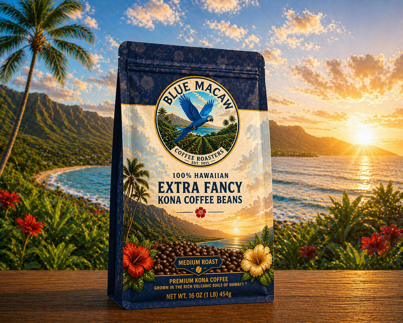 100% Hawaii Kona Extra Fancy Arabica Coffee Beans Medium Roasted 2 Pounds