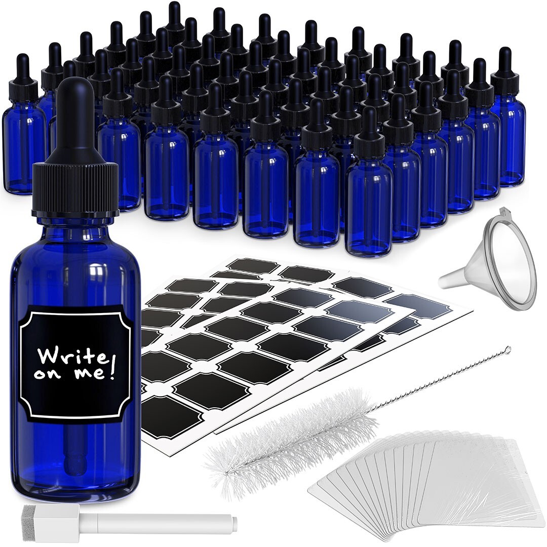 Nevlers 1 oz Cobalt Blue Glass Dropper Bottle (Set of 48) | Includes Labels Nevlers 1 oz Cobalt Blue Glass Dropper Bottle (Set of 48) | Includes Labels