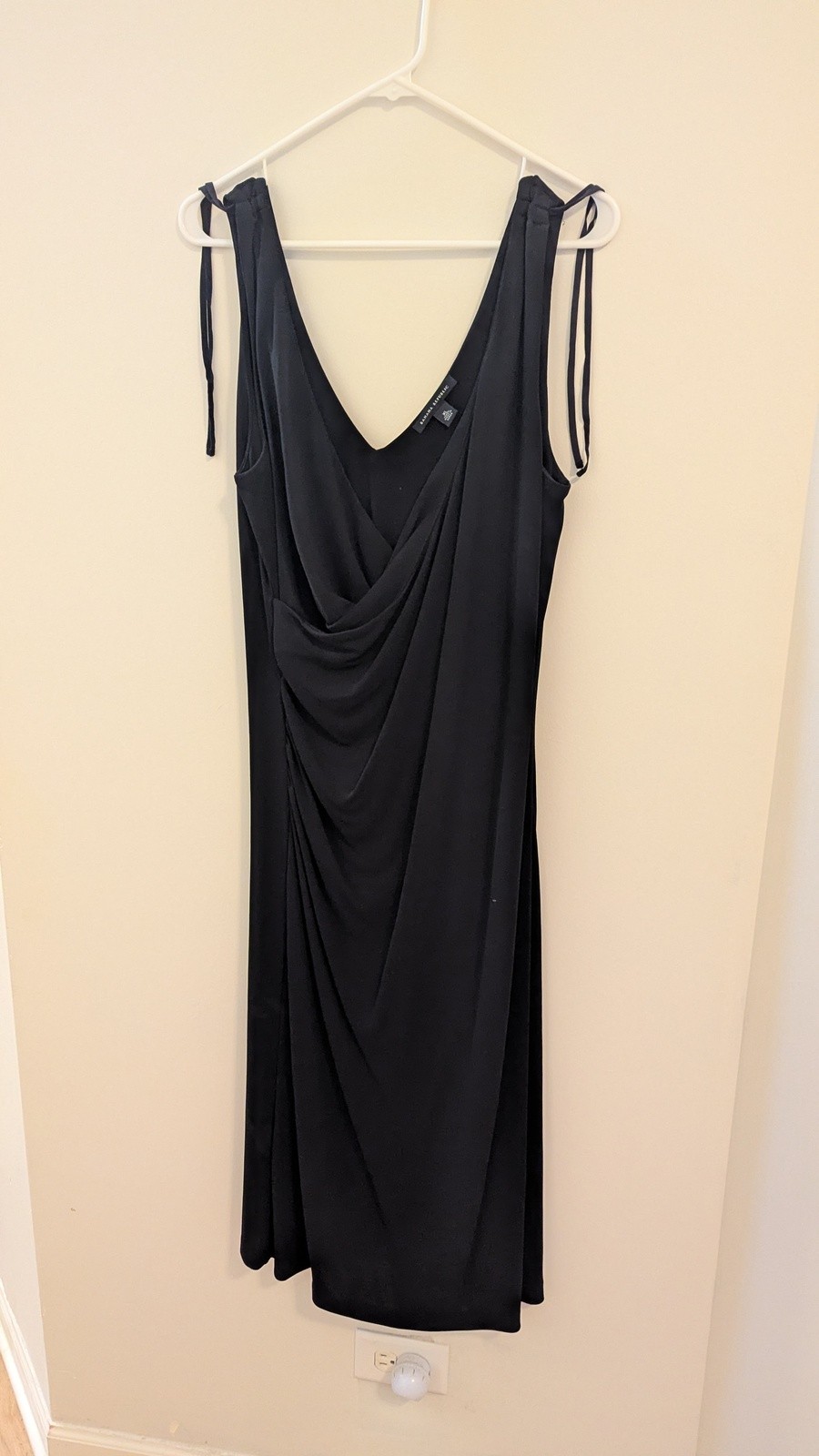 Banana Republic Black Draped Jersey Sleeveless Dress Women\'s XL Tie Shoulder Banana Republic Black Draped Jersey Sleeveless Dress Women\'s XL Tie Shoulder