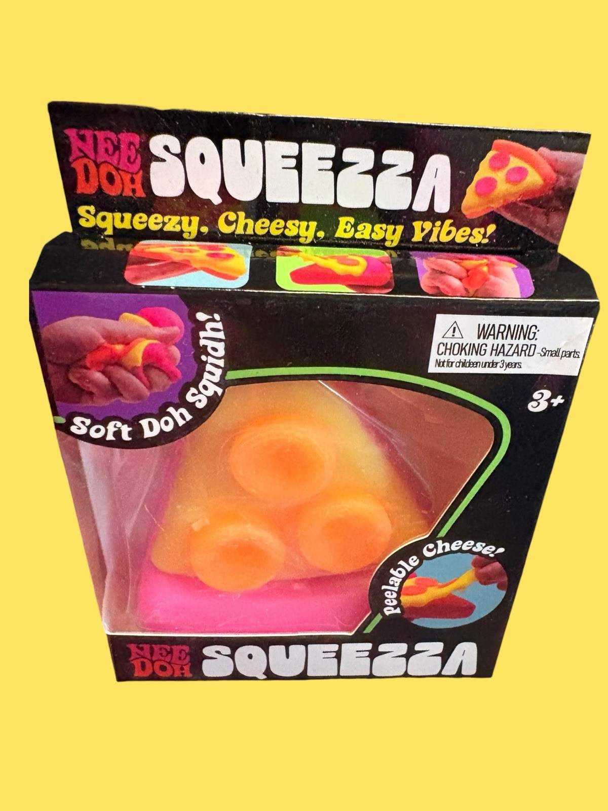 Authentic NeeDoh Squeezza Pizza Nee Doh Squishy Toy Pink Crust Yellow Cheese Rar