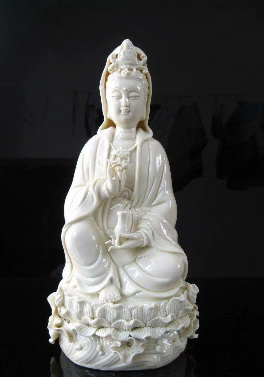 Guanyin Kuan Yin White Lotus Buddha Asia Buddhist Statue 25cm