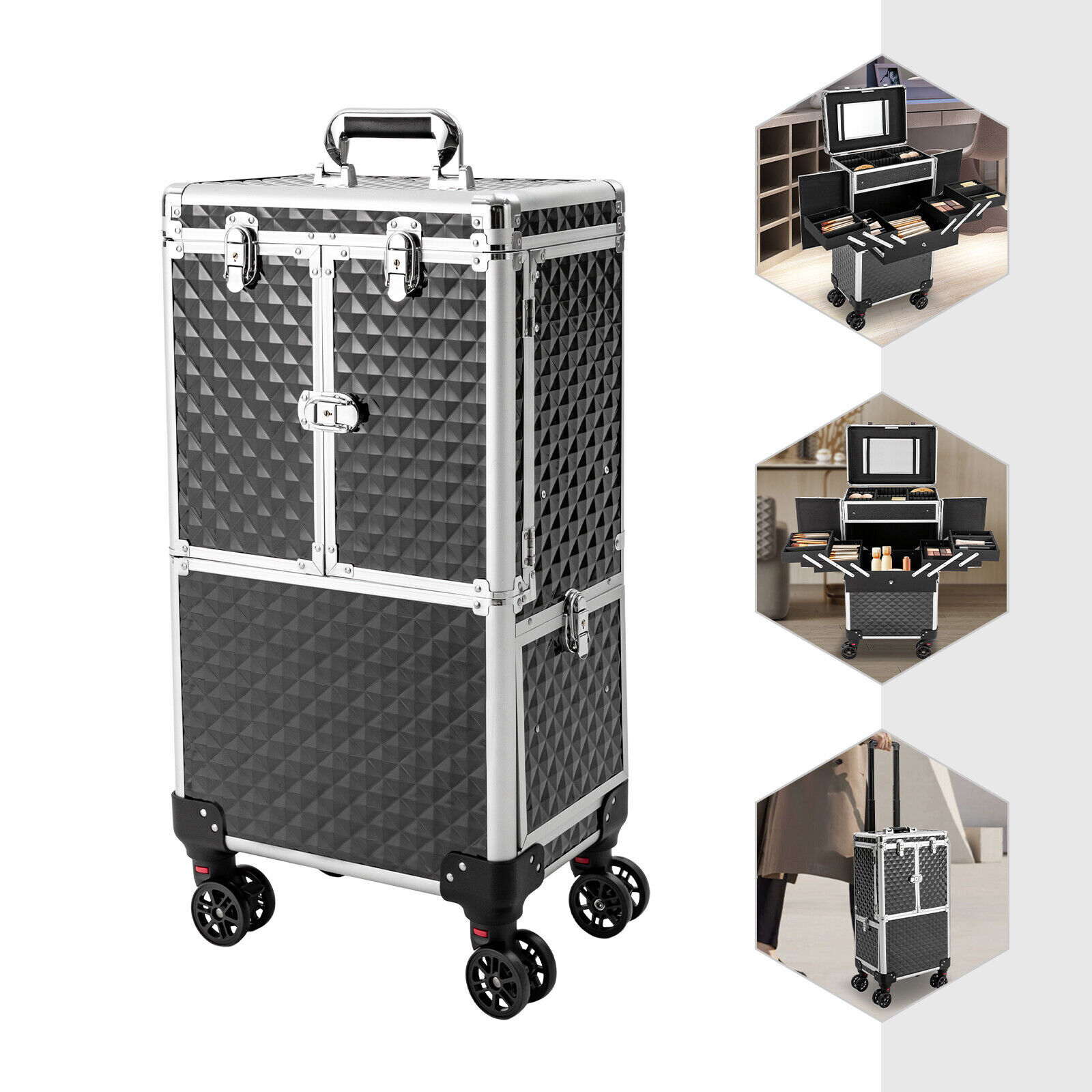 Professional Rolling Makeup Train Case Makeup Storage Organizer Cosmetic Trolley